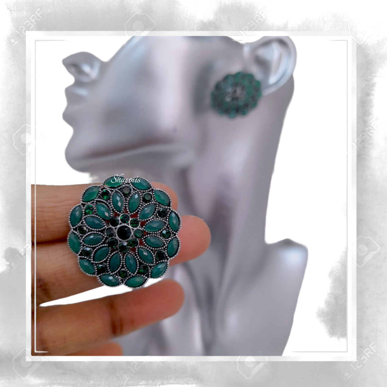 Green Diamond Silver Earrings