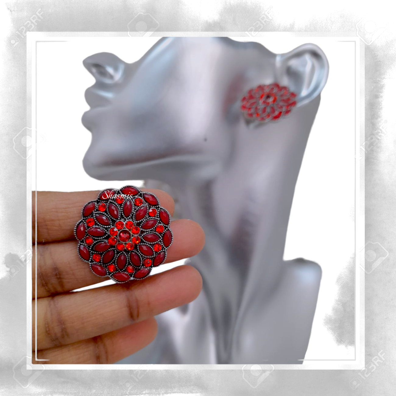 Red Diamond Silver Earrings