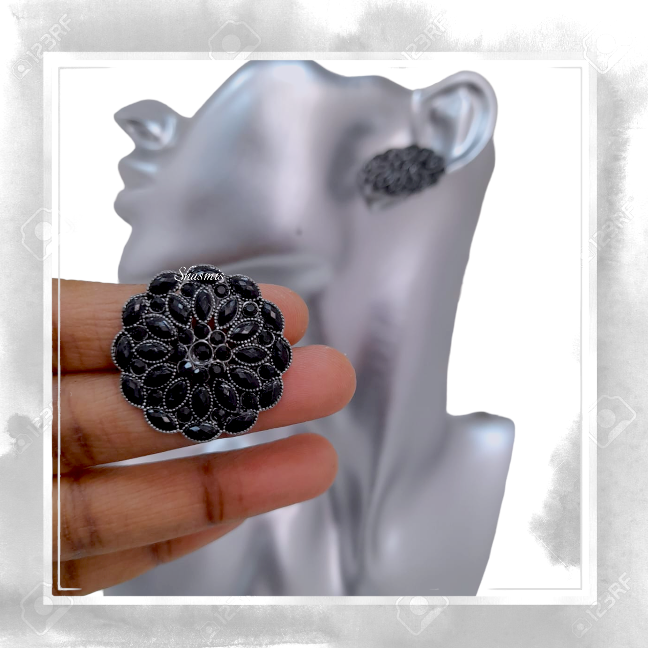 Black Diamond Silver Oxidised Earrings