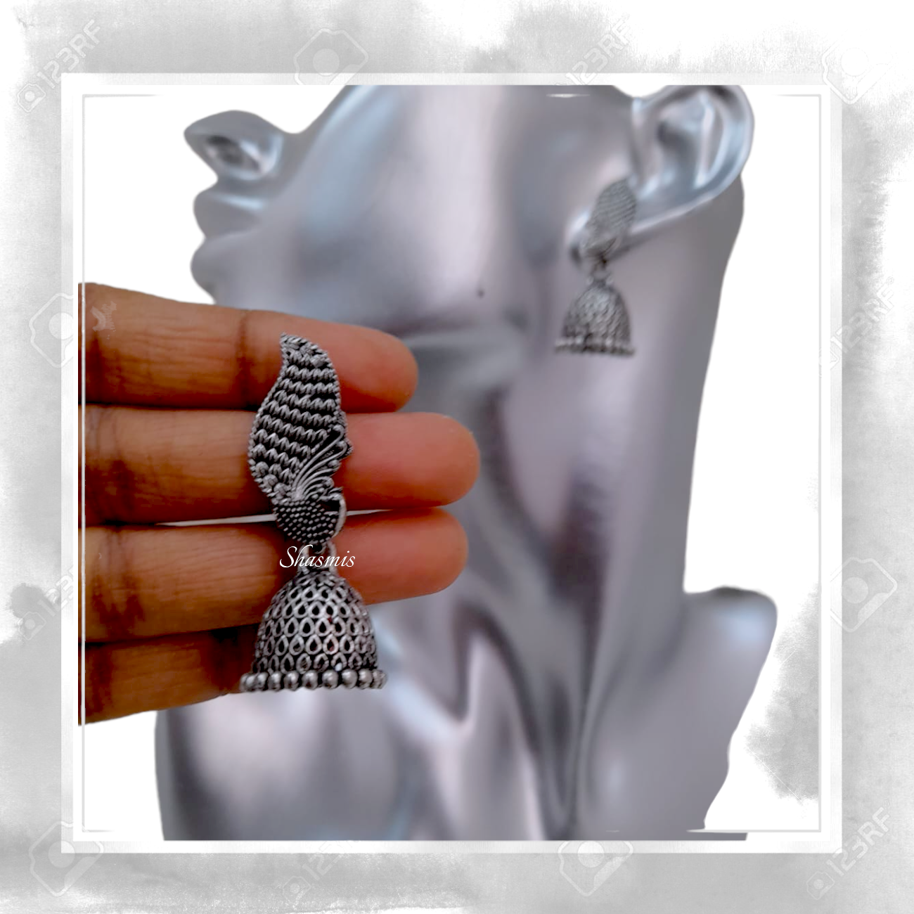 Peacock Oxidised Jhumka Earrings