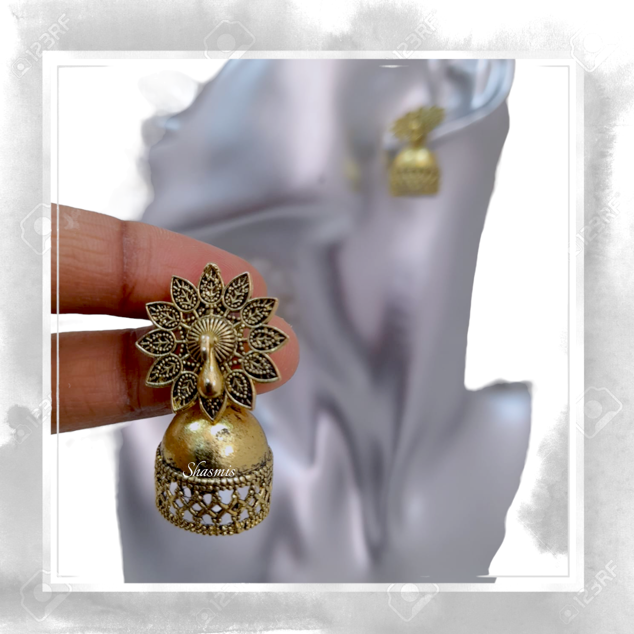 Peacock Design Gold Plated Jhumka Earrings