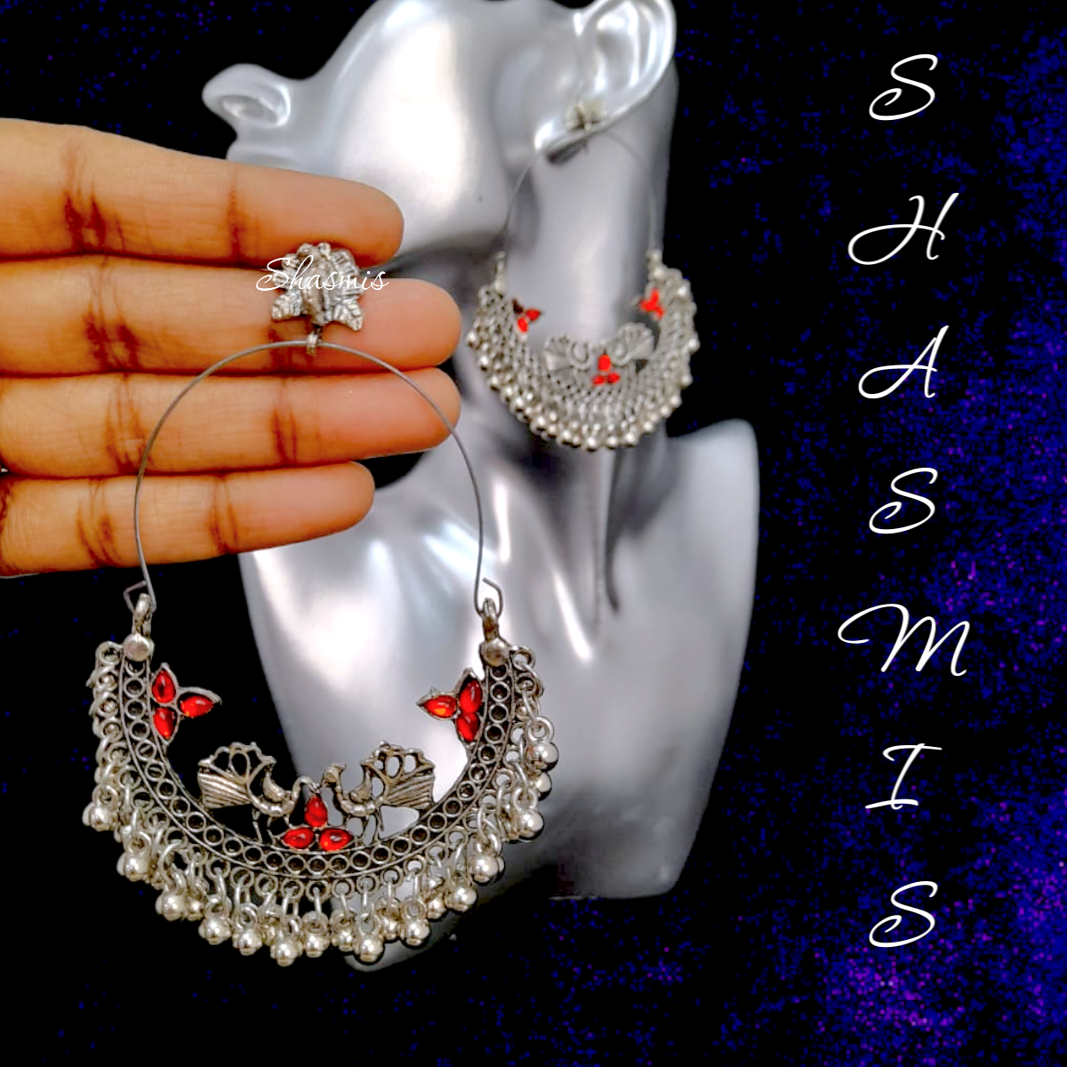 Red Long Drop Earrings With Ghungroo