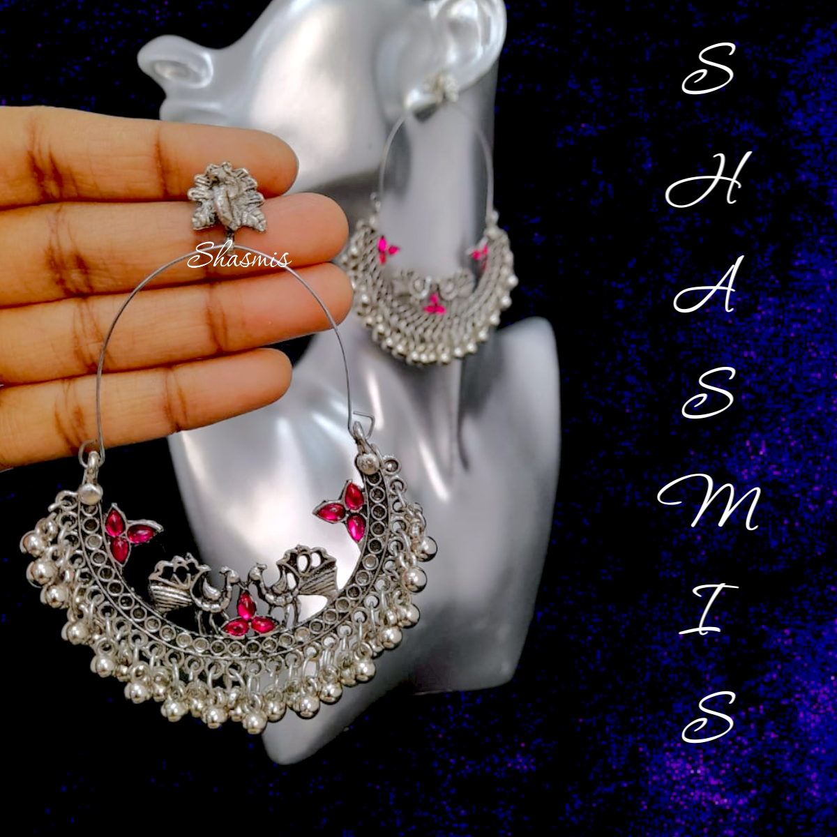 Pink Long Drop Earring With Ghungroo