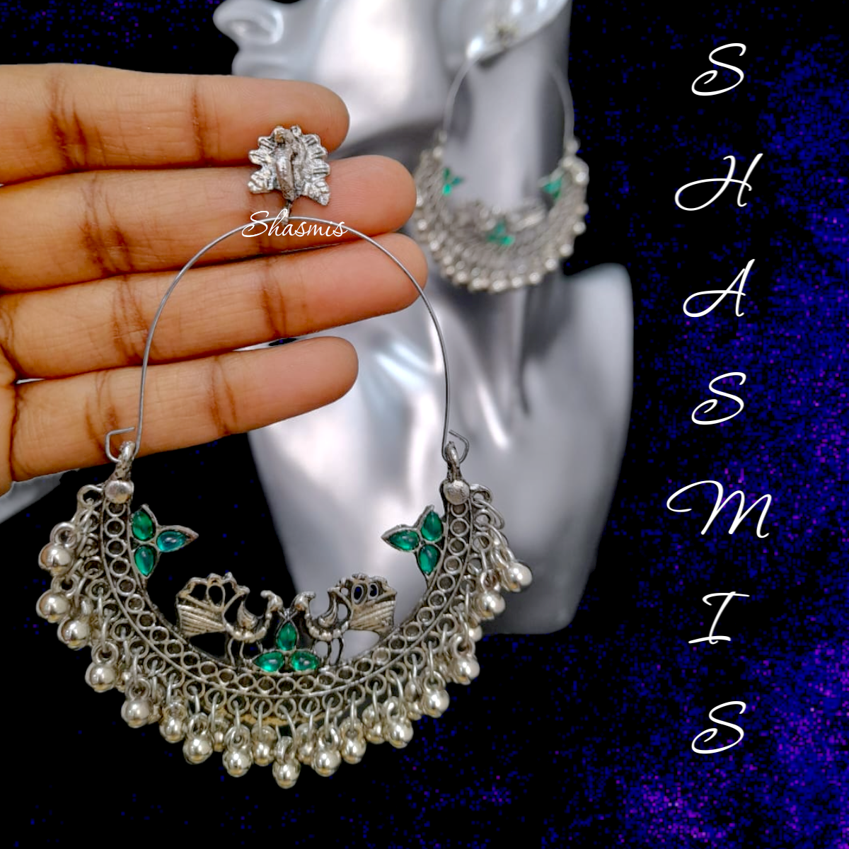 Green Long Drop Earrring With Ghungroo