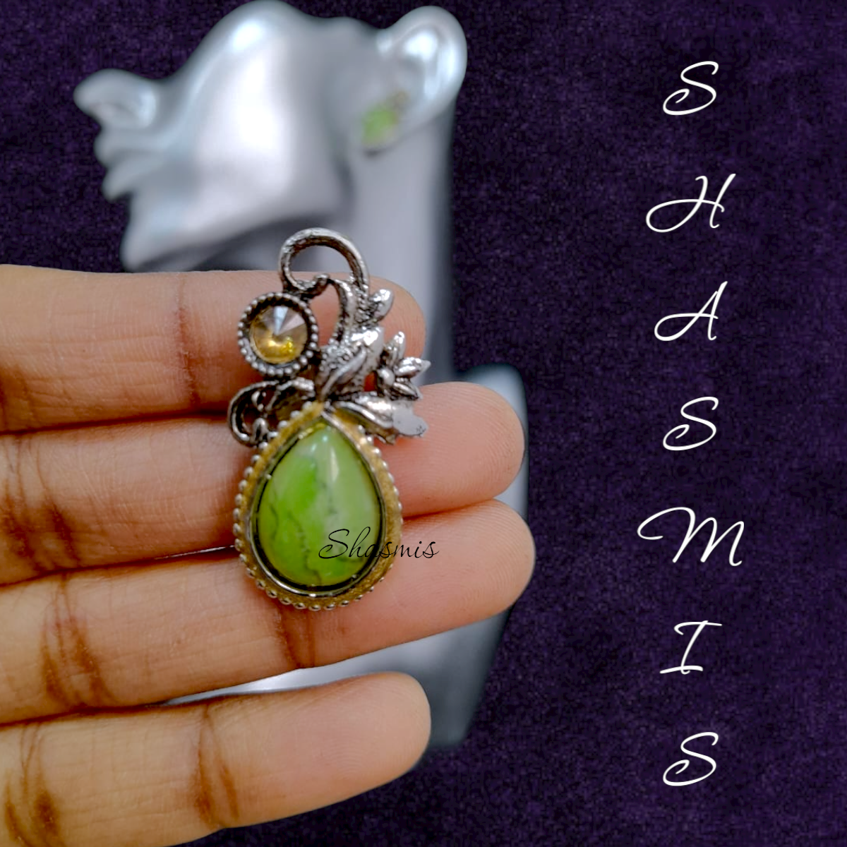 Green Stone Design Studs Earrings