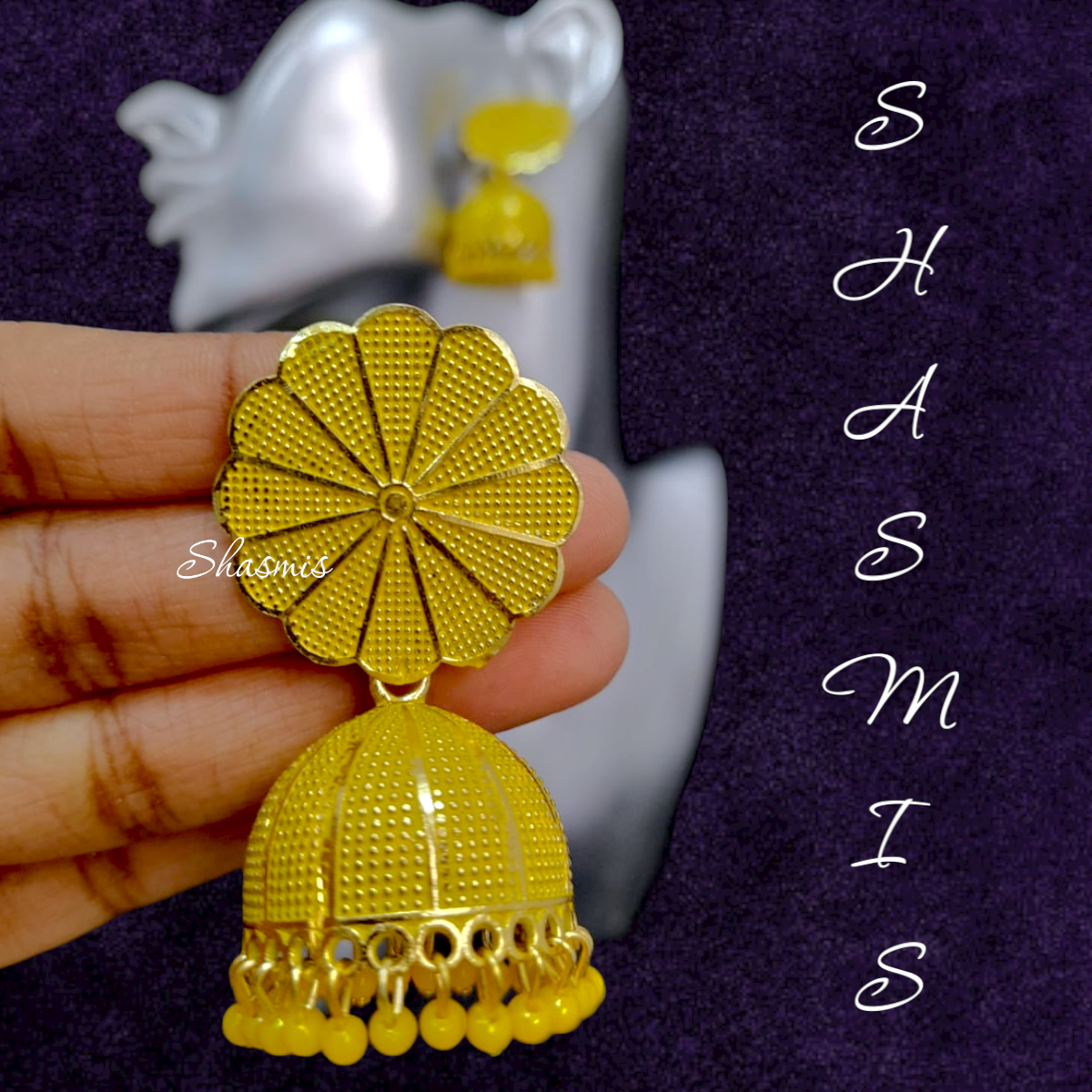 Yellow Jhumka with Gold Plated Earrings