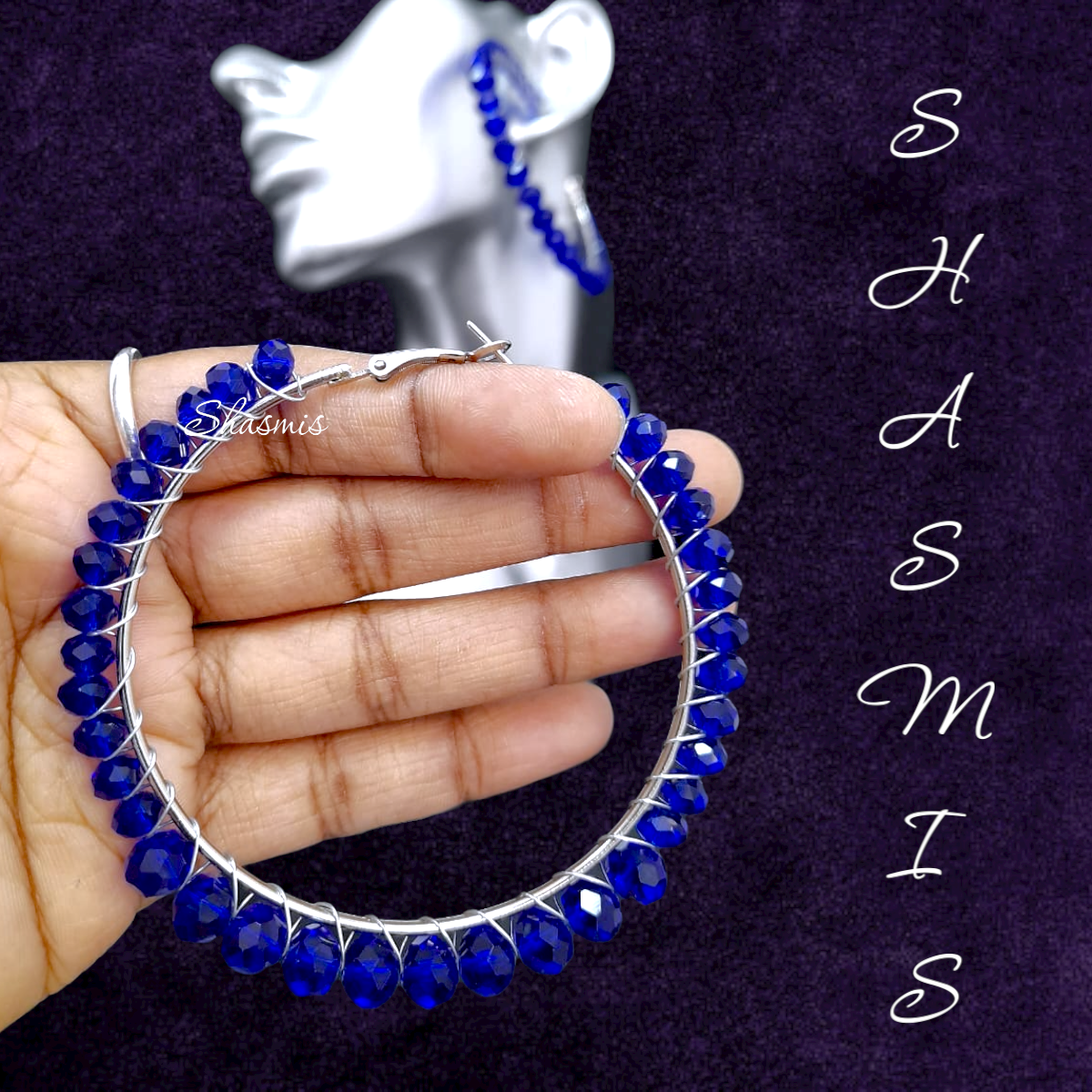 Blue Wide Hoop Earrings