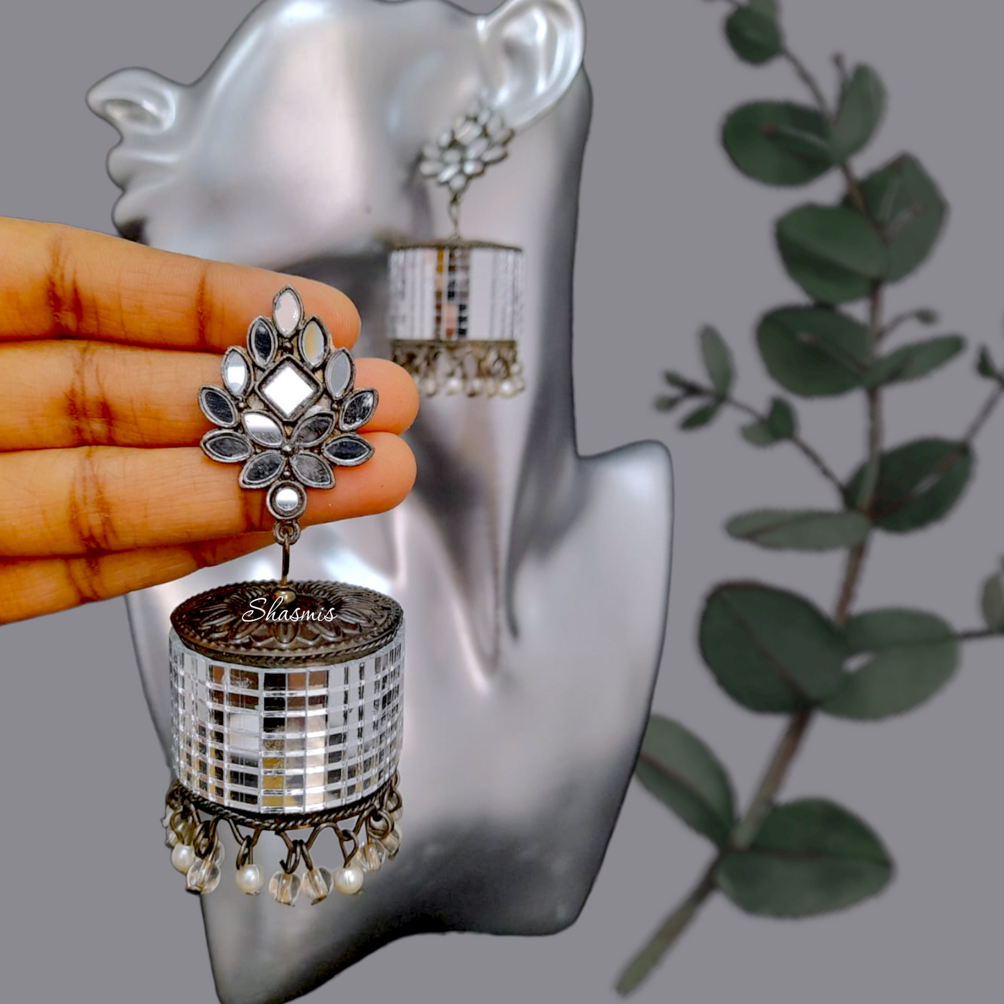 Black Mirror Jhumka Earrings
