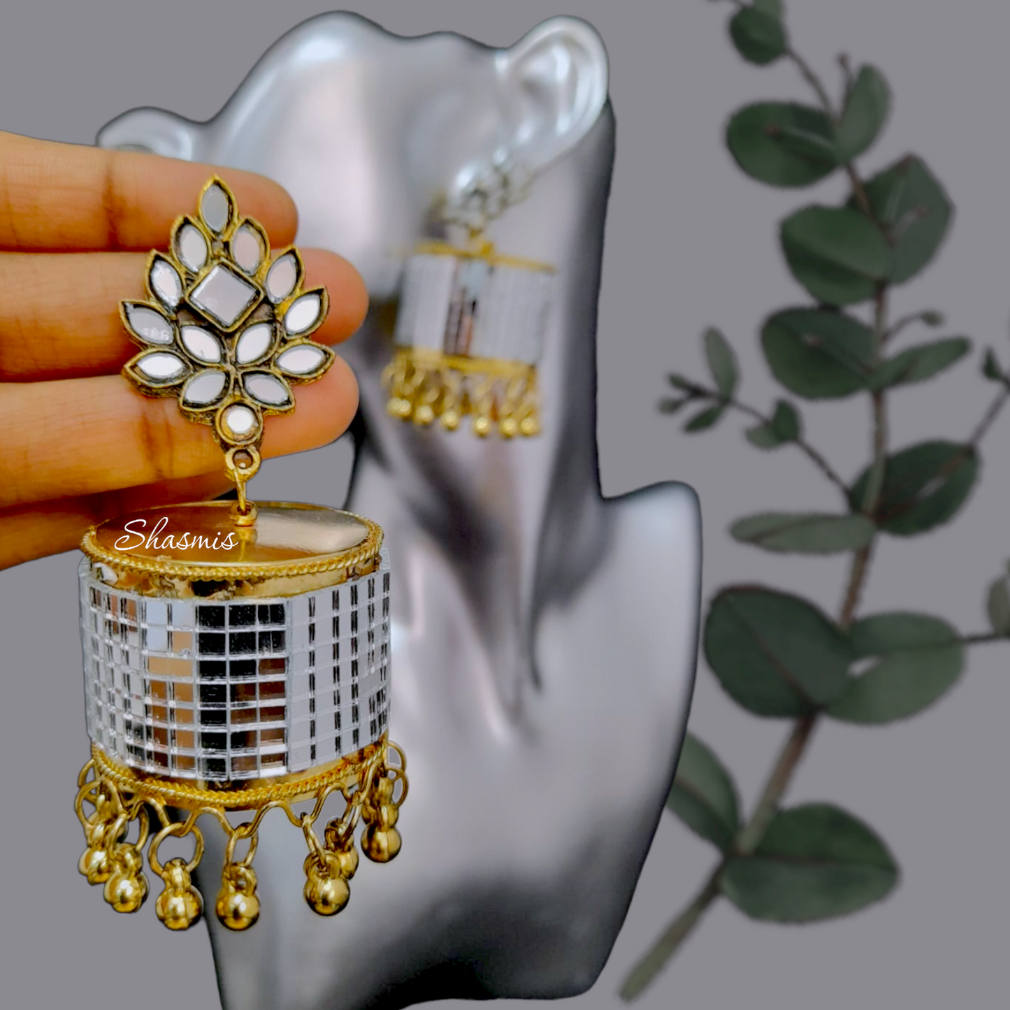 Mirror Jhumka Earrings