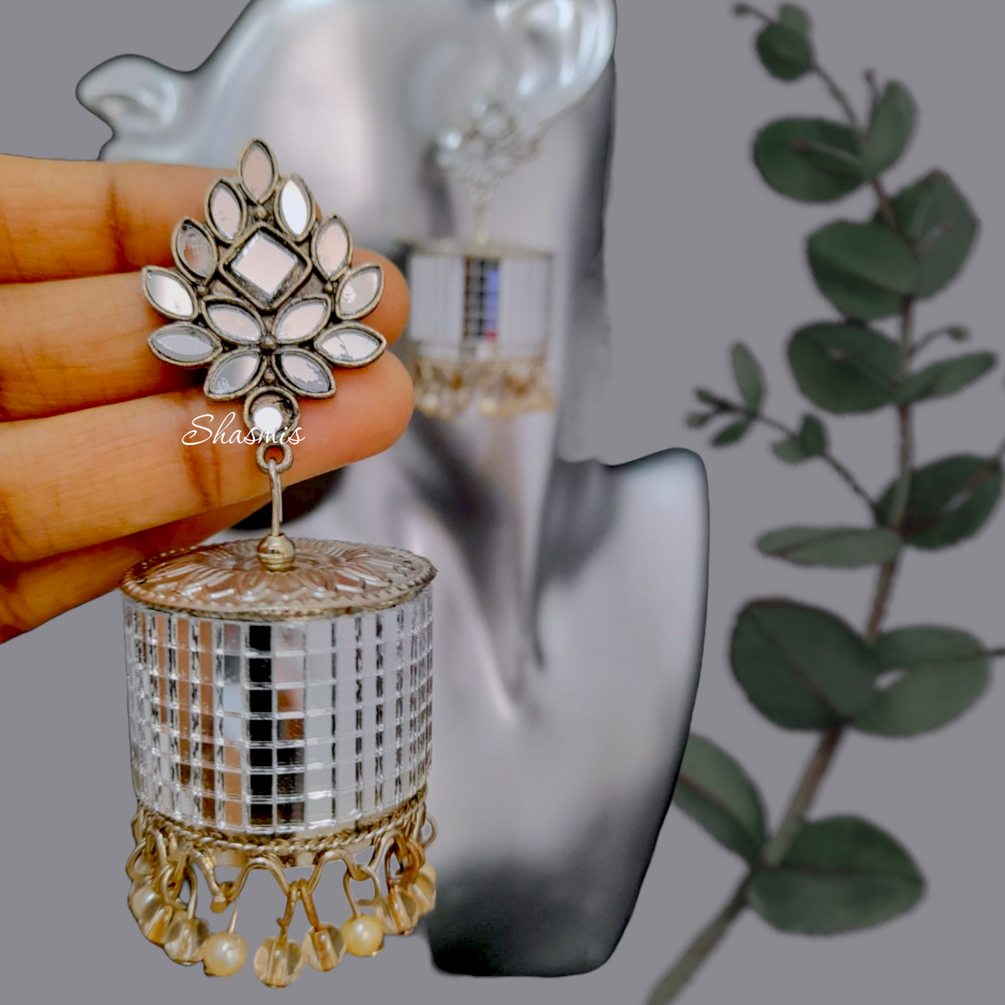 Mirror Jhumka Earrings