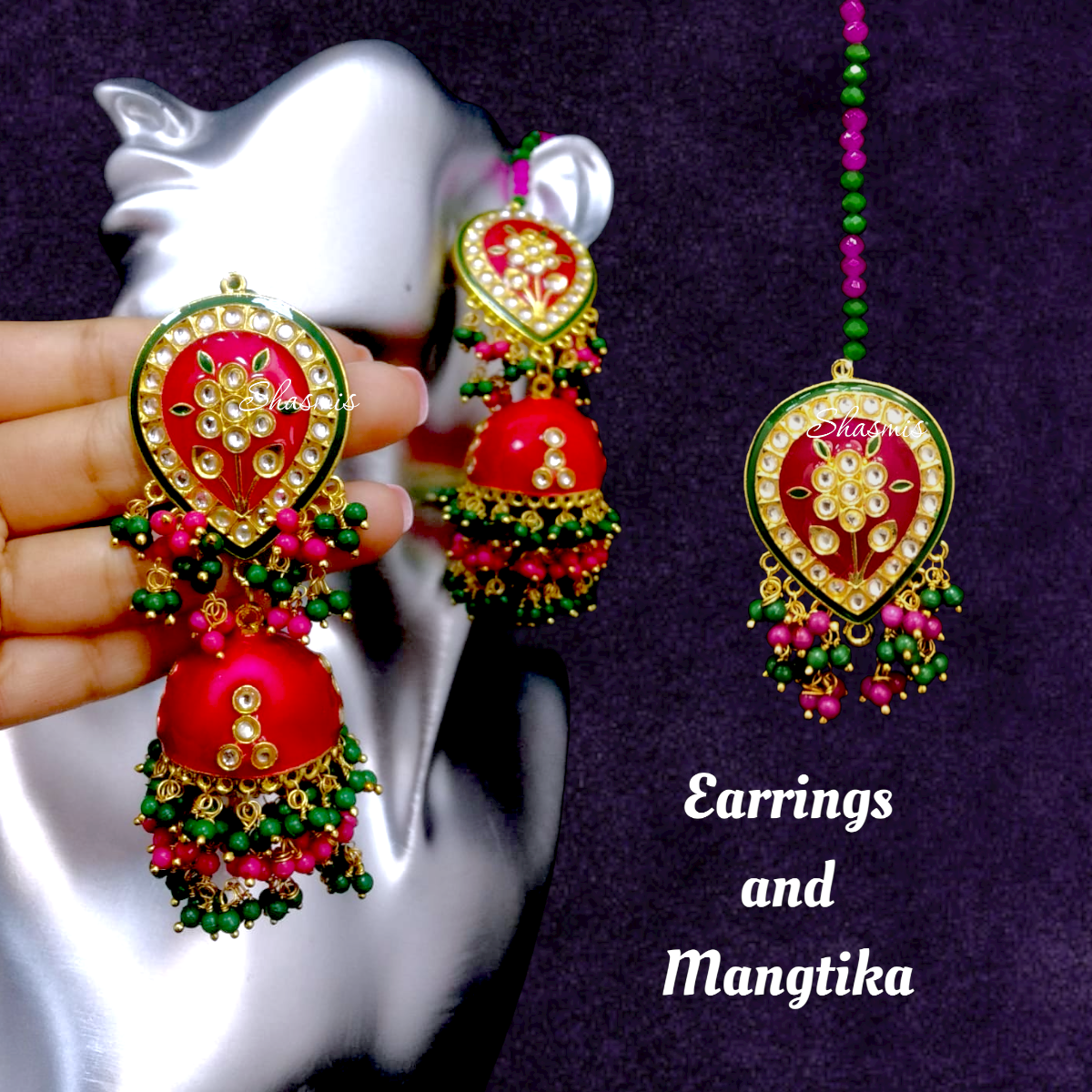 Red Jhumka With Mangtika