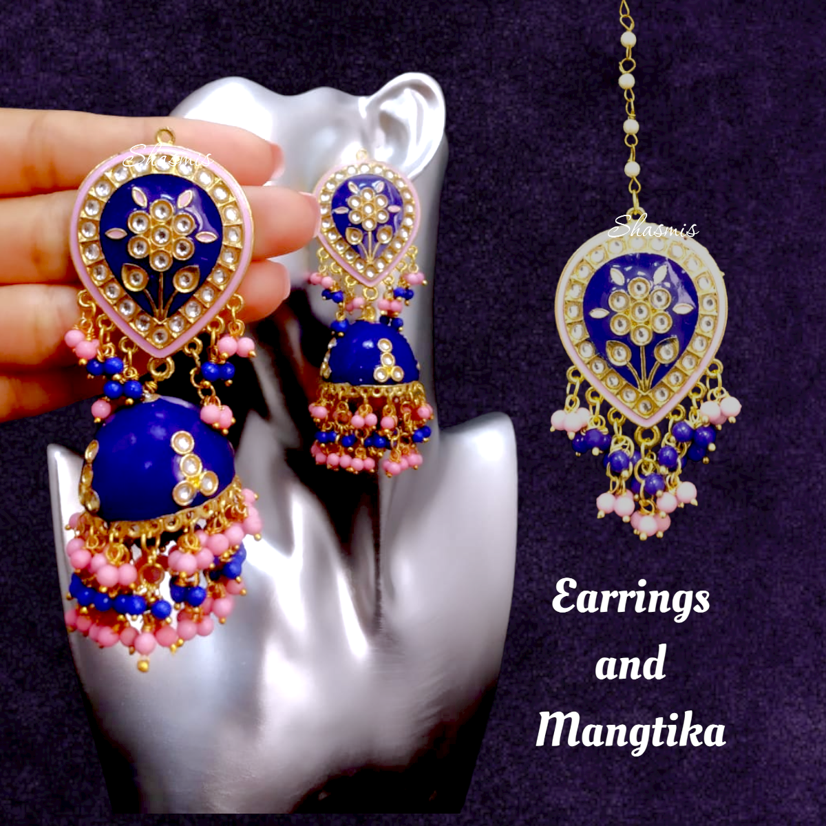 Blue Jhumka With Mangtika