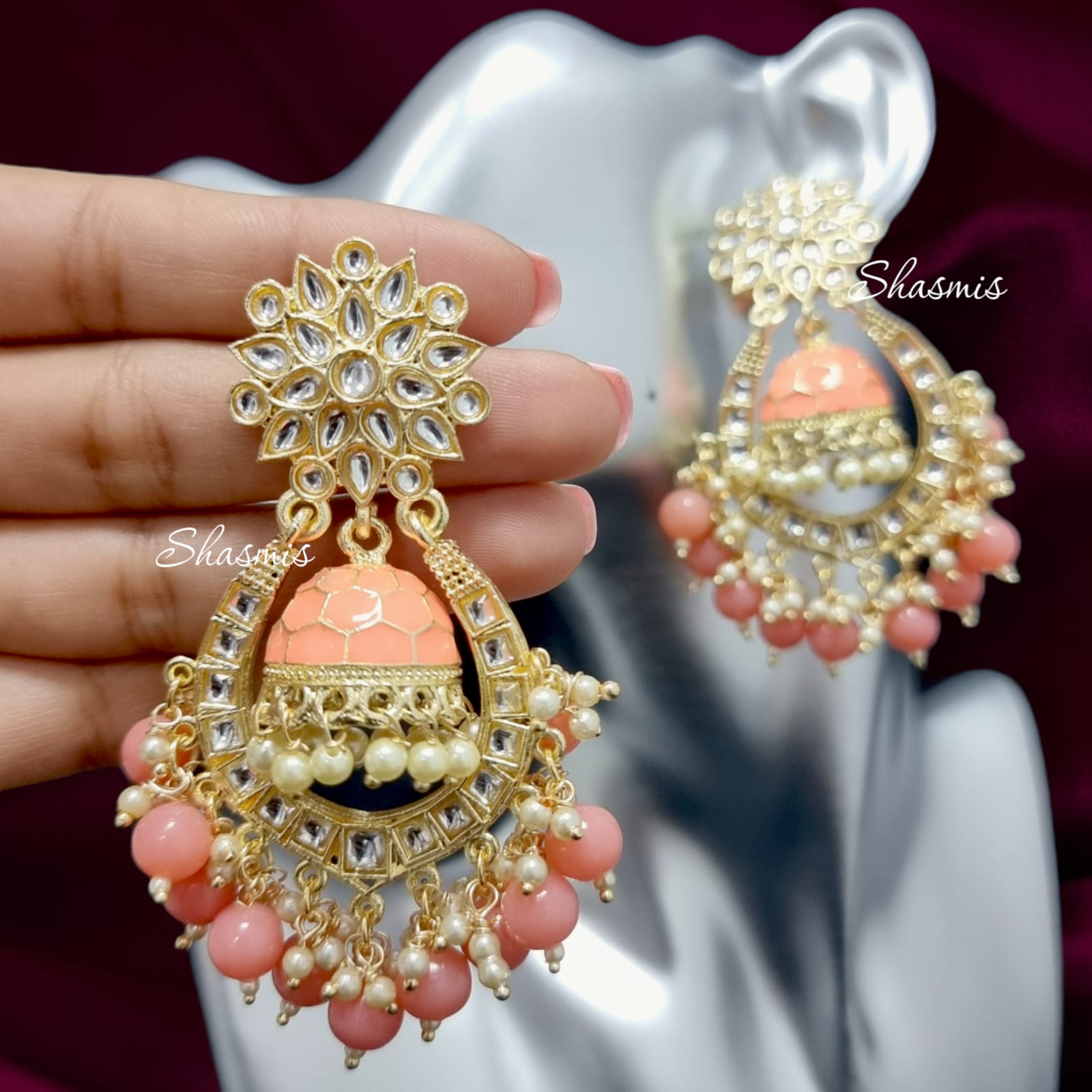 Peach Pink Jhumka Earrings