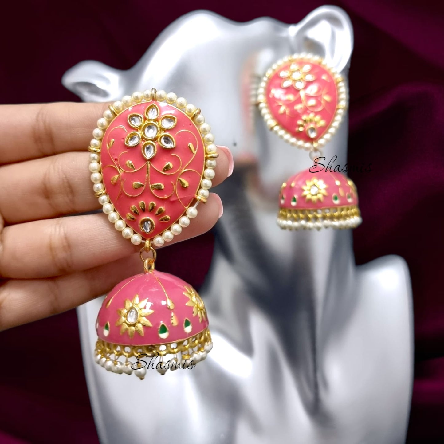 Carnation Pink Jhumka Earrings