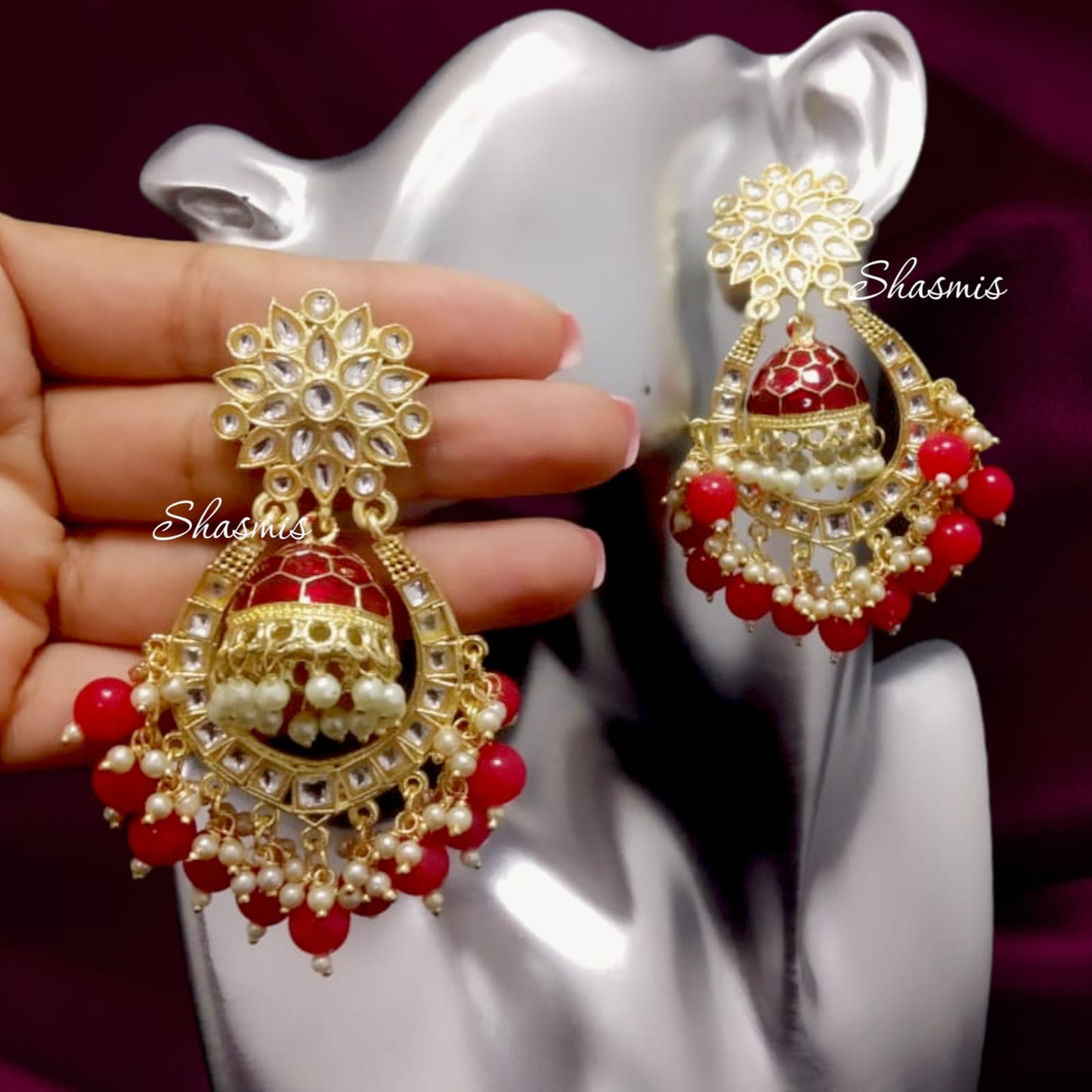 Red Jhumka Earrings
