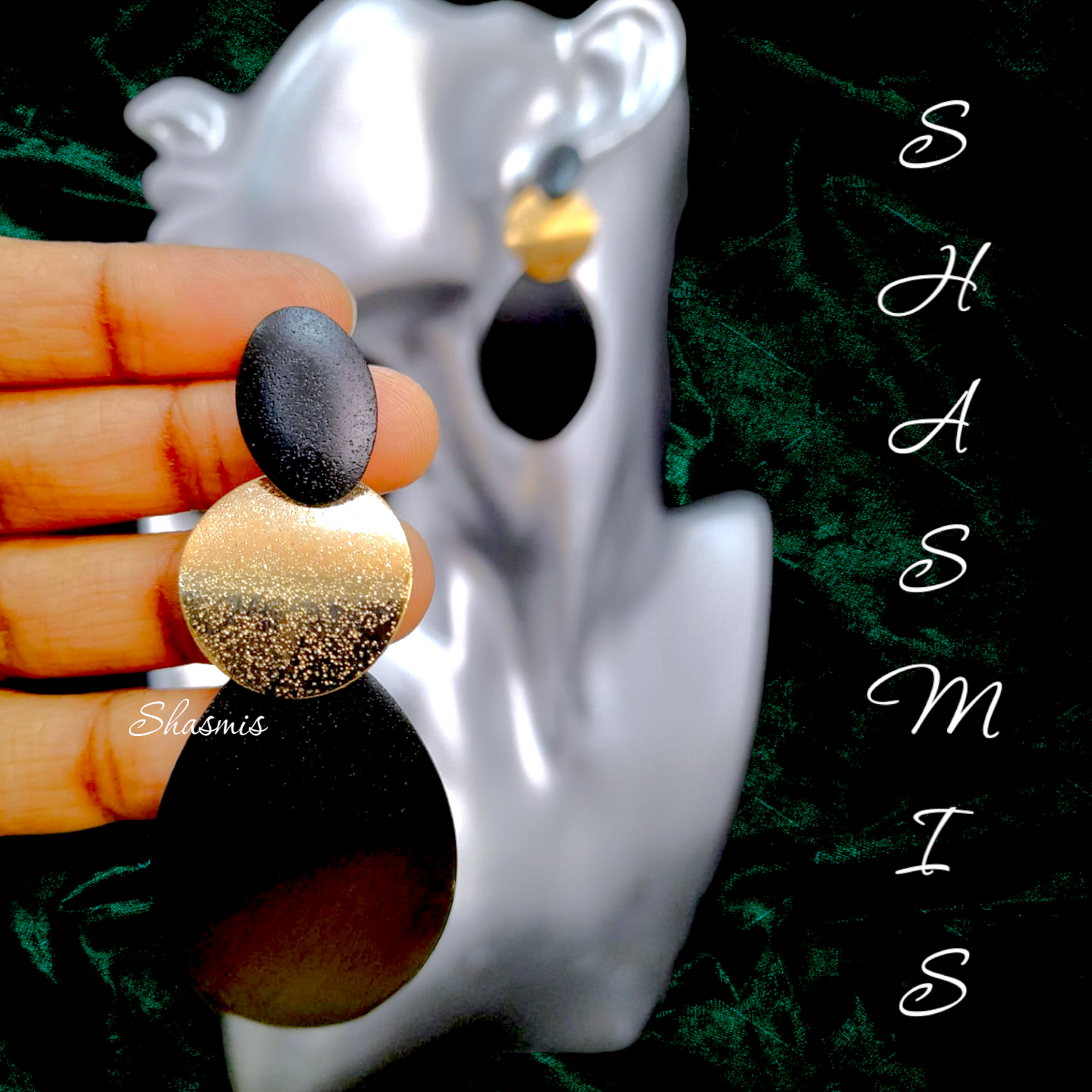 Black And Golden Drop Earrings