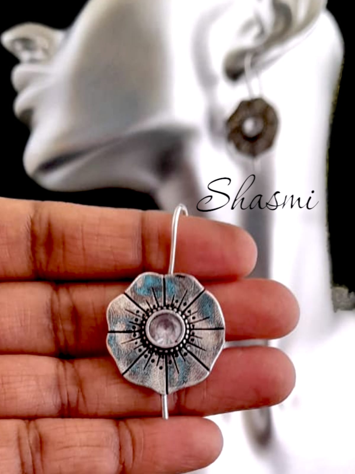 Silver Diamond Silver Design Earrings