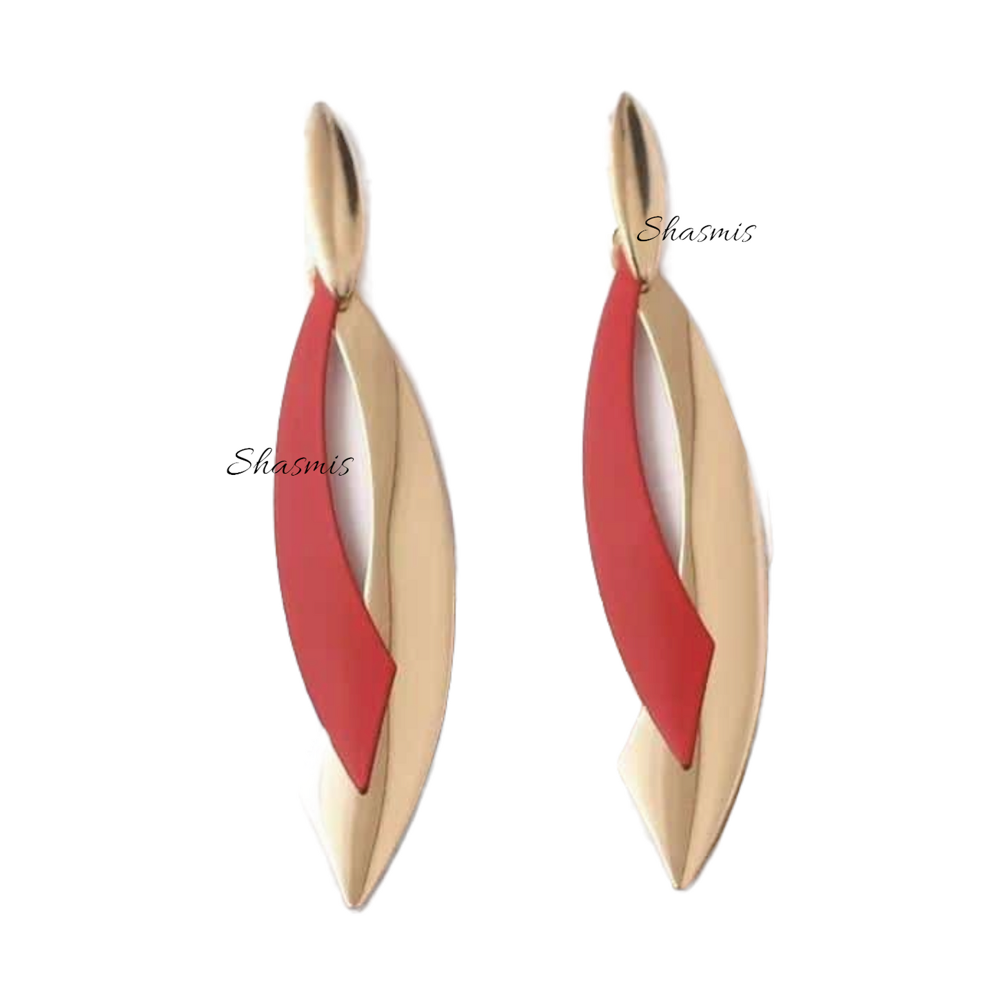 Red and Golden Long Drop Earrings