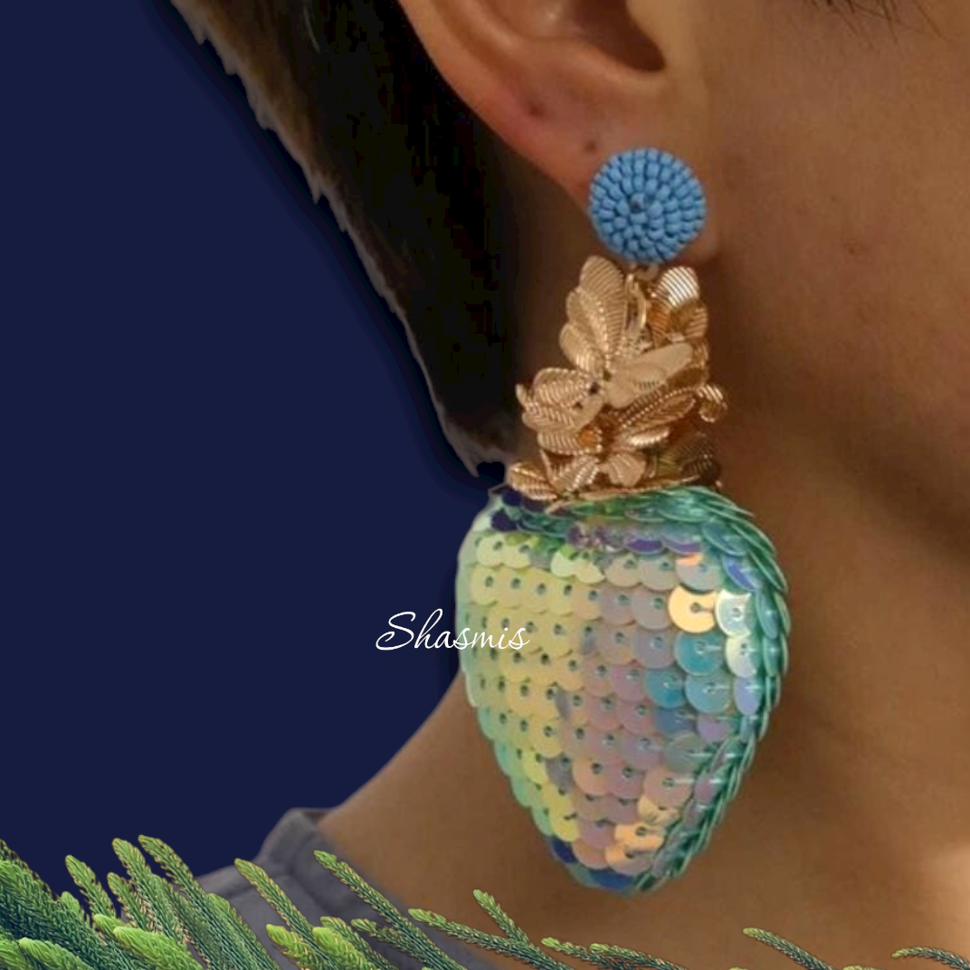 Sequin Heart With Butterfly Drop Earrings