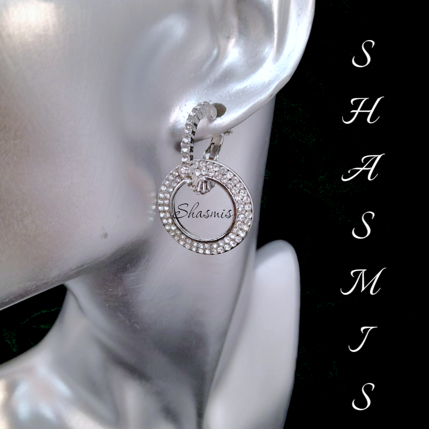 Silver Diamond Double Ring Earring