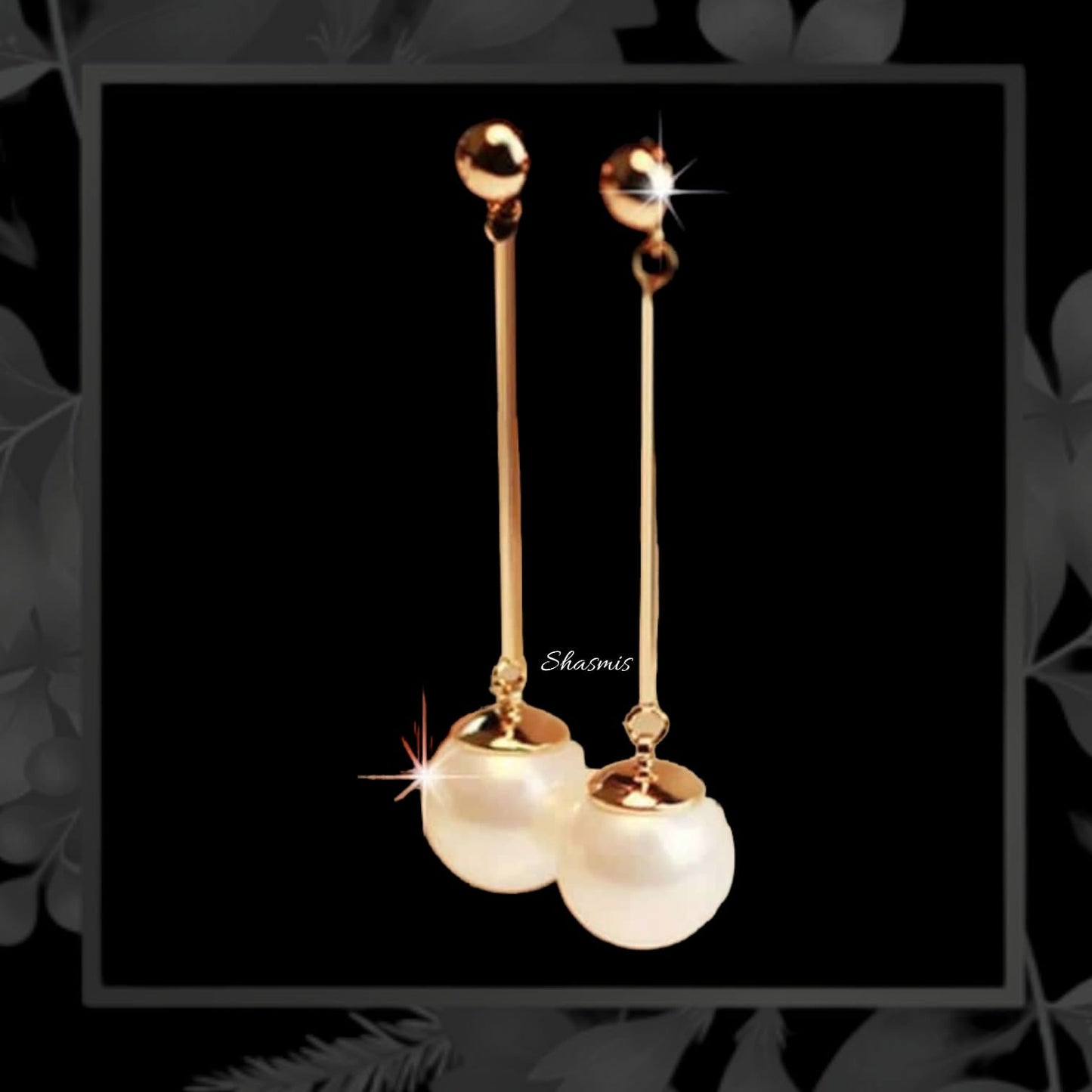 Long Golden Pearl Drop Earrings