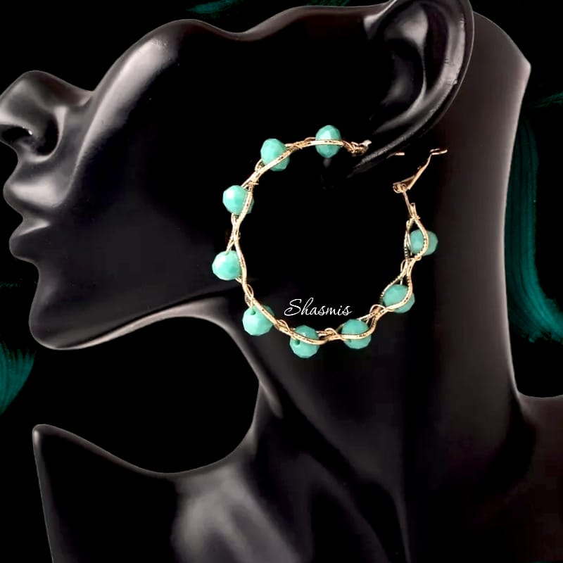 Turquoise Pearl With Gold Design Earrings