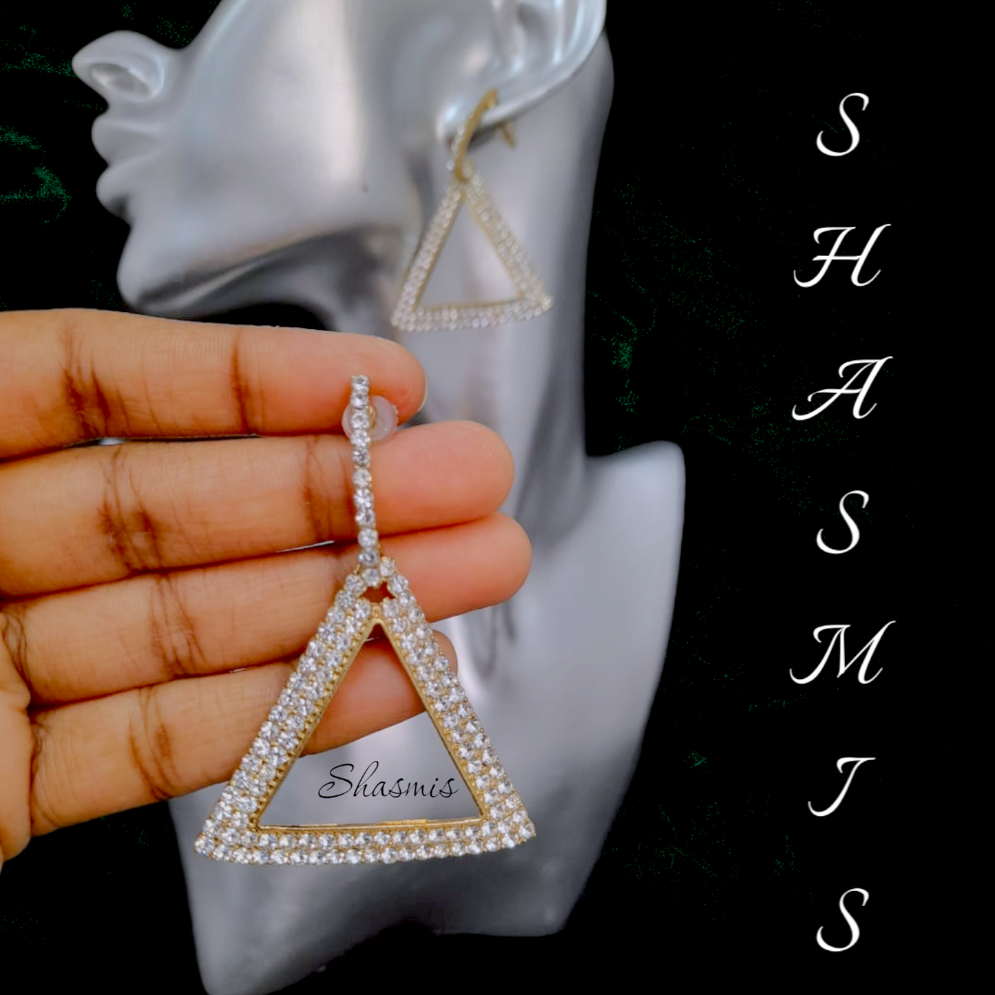 Gold Plated Diamond Triangle Earrings