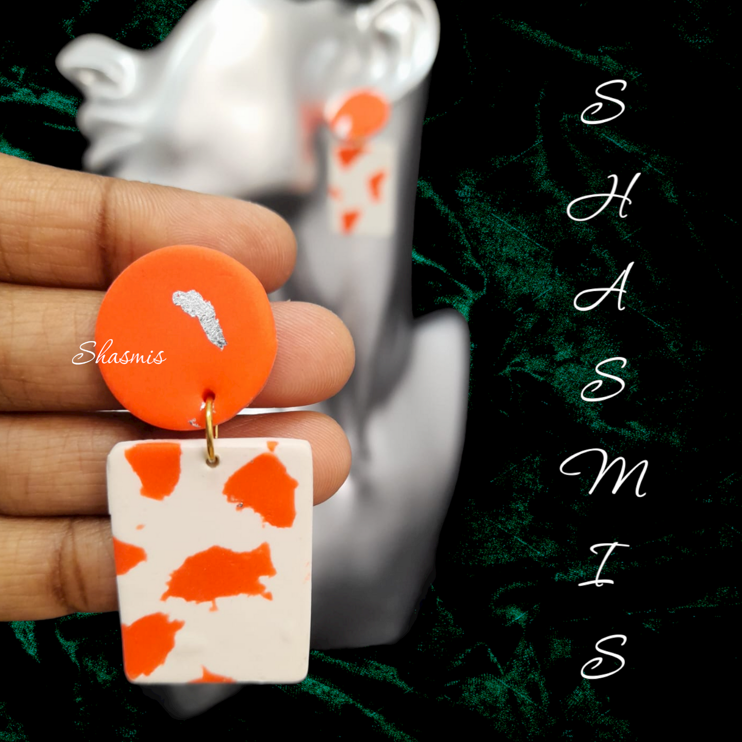 Orange Square Drop Earrings