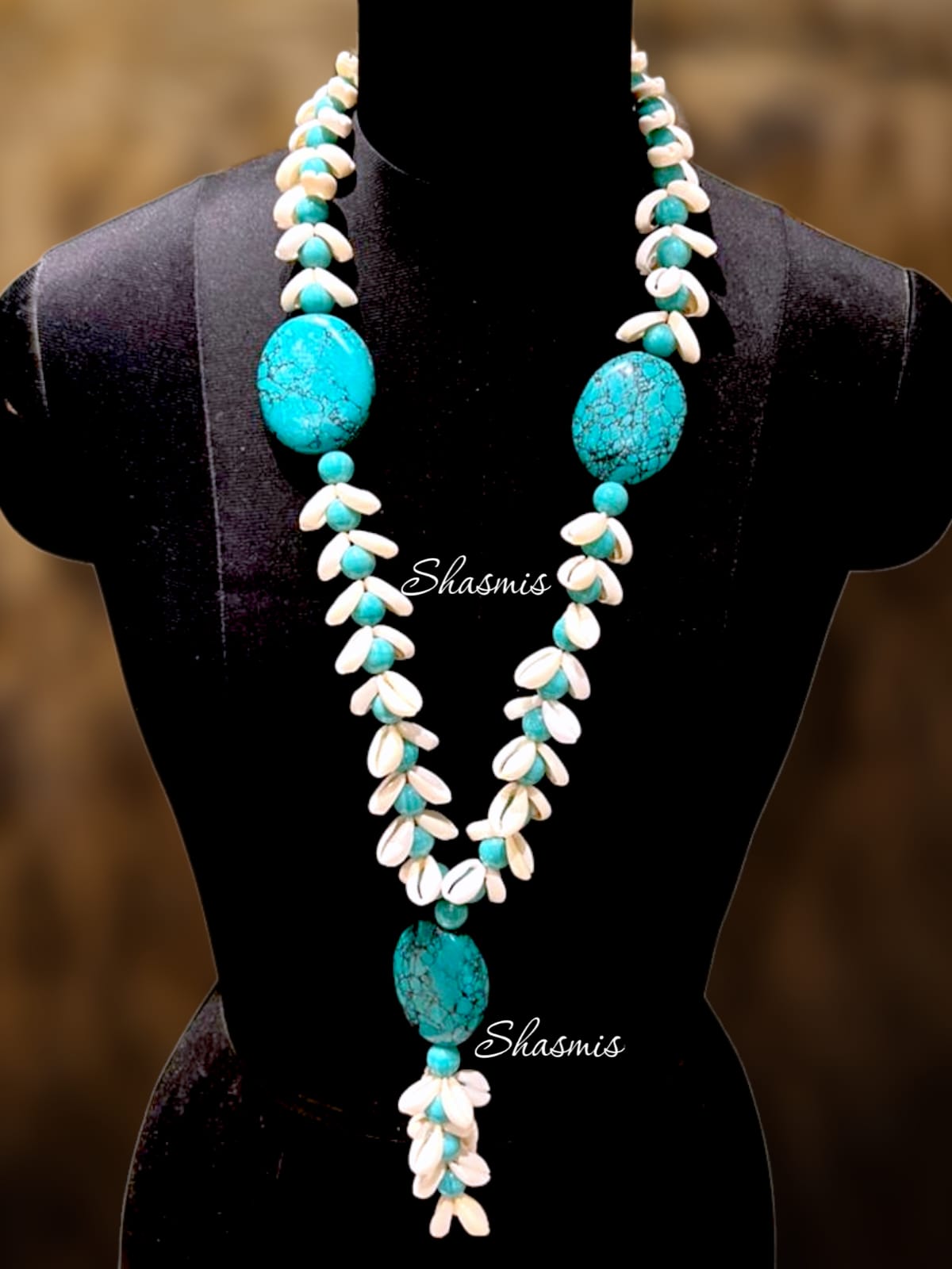 Turquoise Stone With Shells Necklace