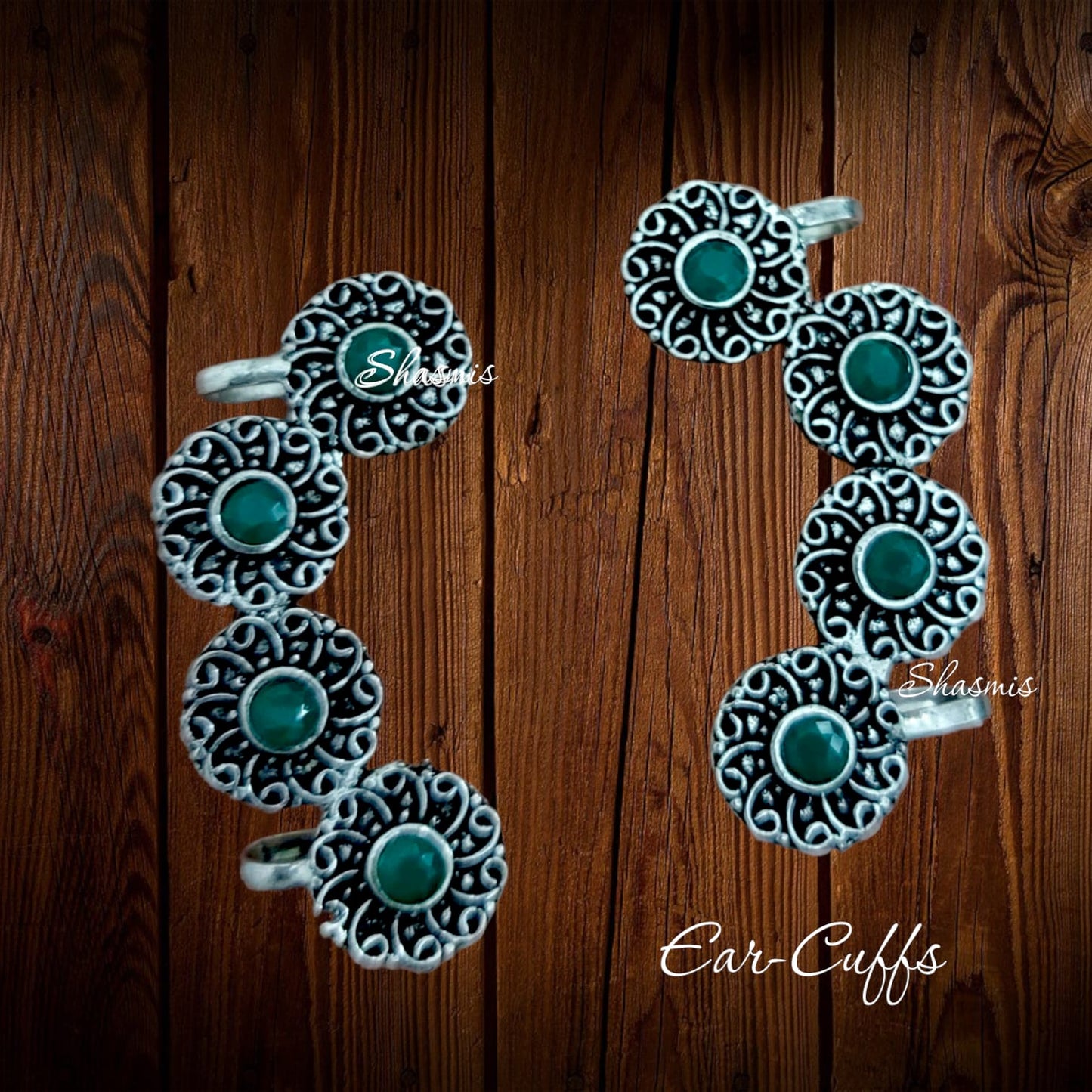 Green Color German Silver Earcuff