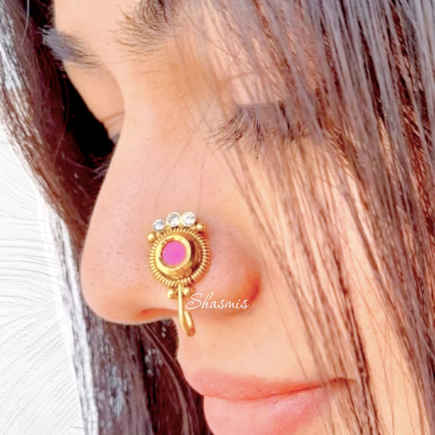 Centre Stone Ruby Design Non-Pierced Nose Pin