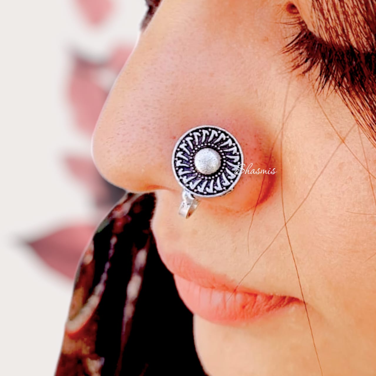 Oxidized silver nose pin top for pierced nose
