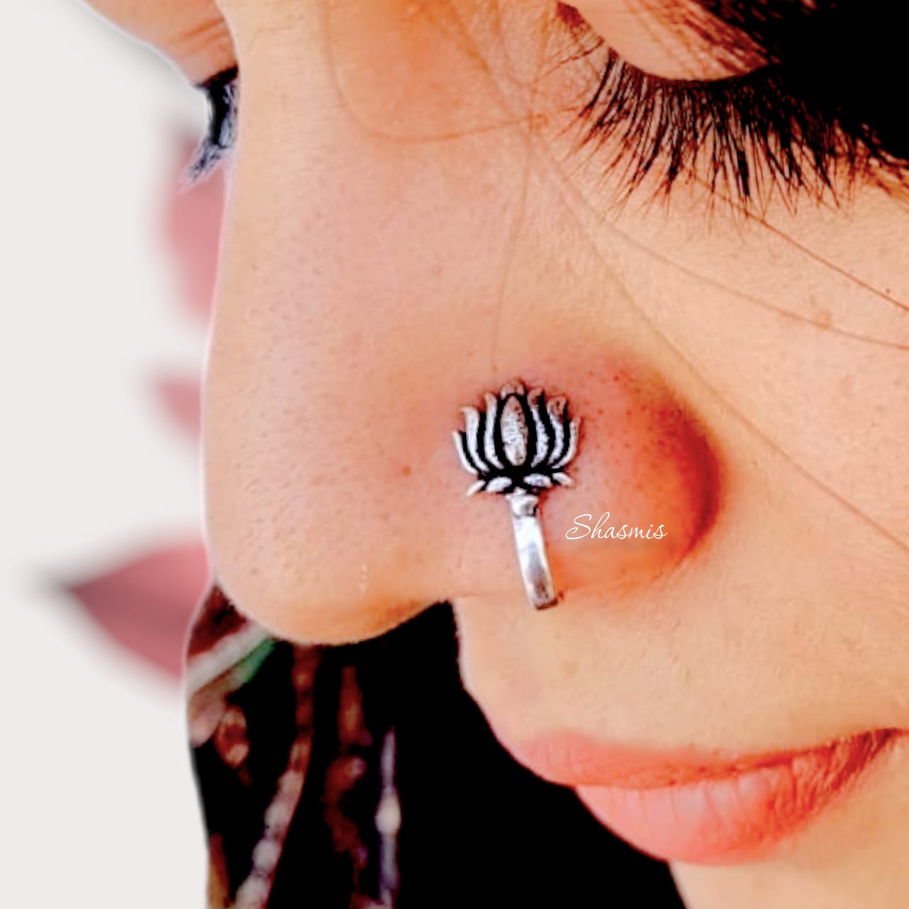 Lotus Silver Oxidised Press/Non-Pierce Nose Pin