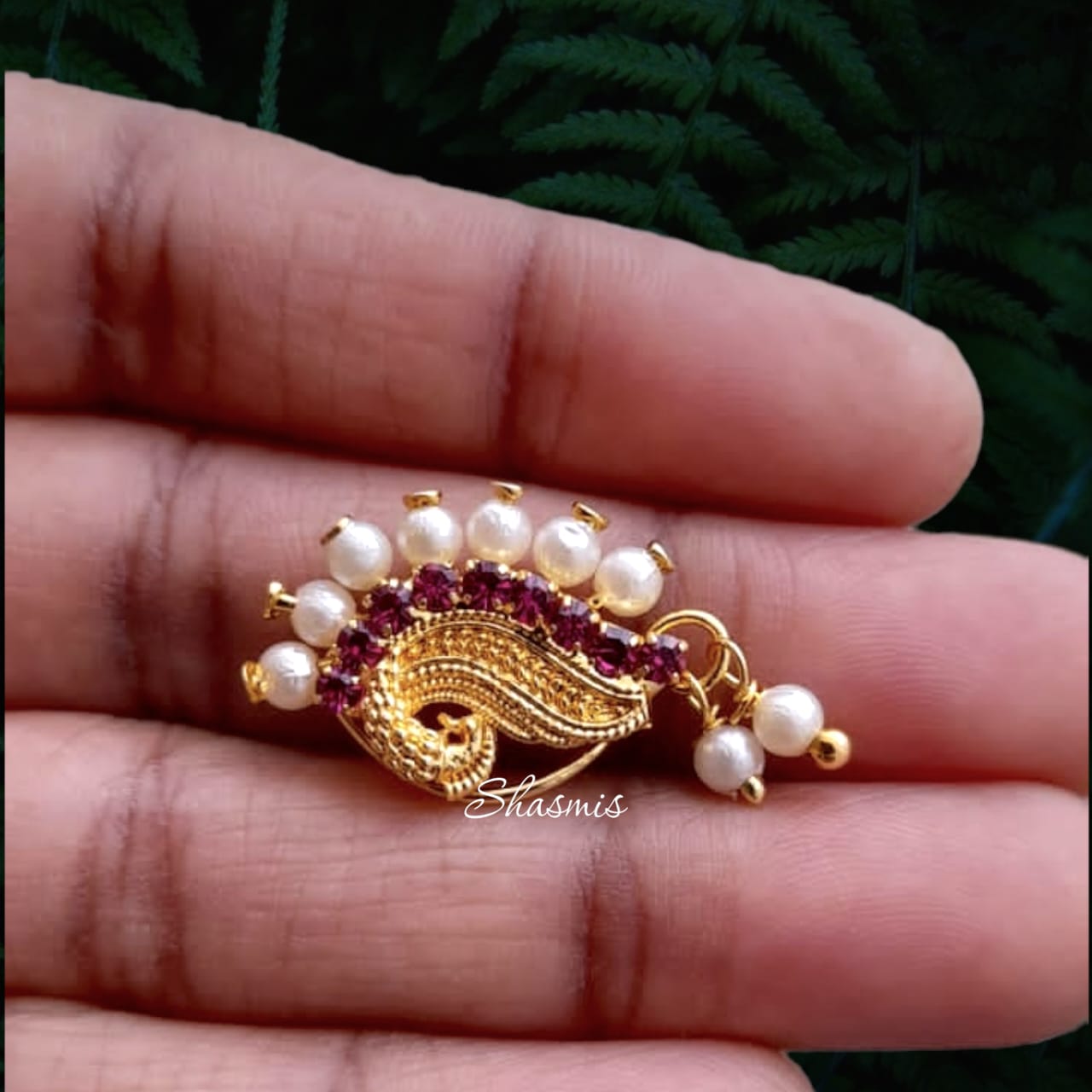 Pink Stone Gold Plated Non-Pierced Nose Pin