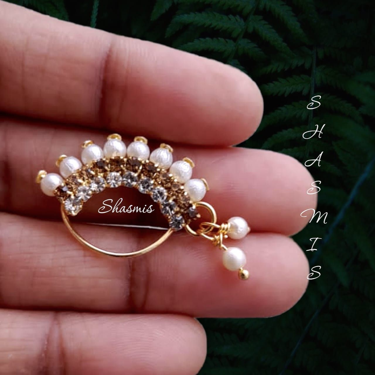 Brown And White Stone Non-Pierced Nose Pin