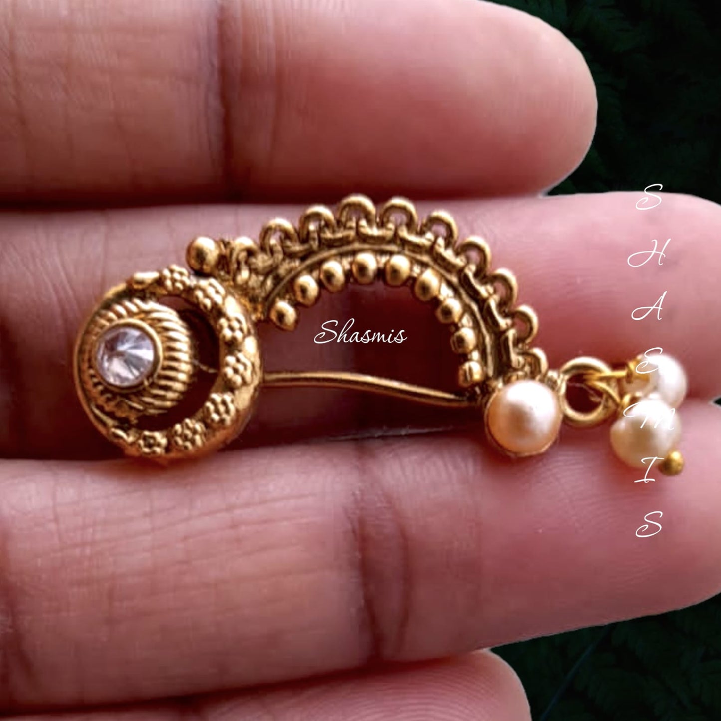 White And Pearl Non-Pierced Nose Pin