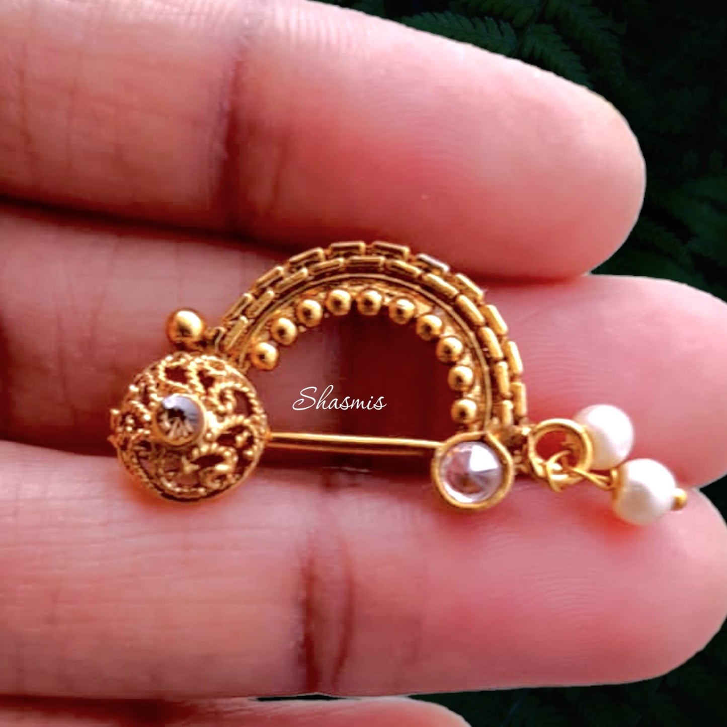 White Stone With Pearl Non-Pierced Nose Pin