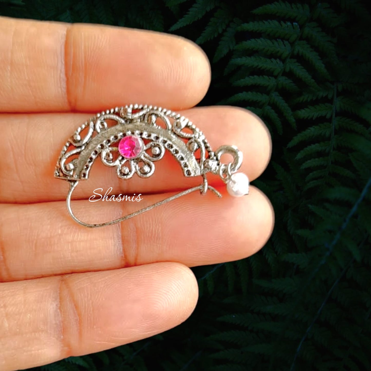 Silver Ruby Nose Pin For Pierced Nose