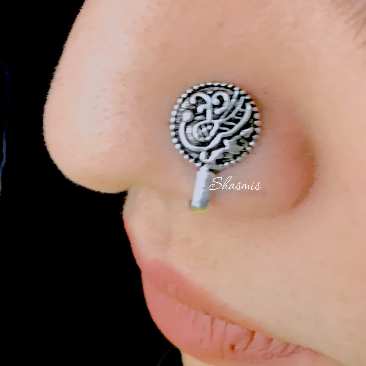 Oxidised Design Silver Non-Pierced Nose Pin