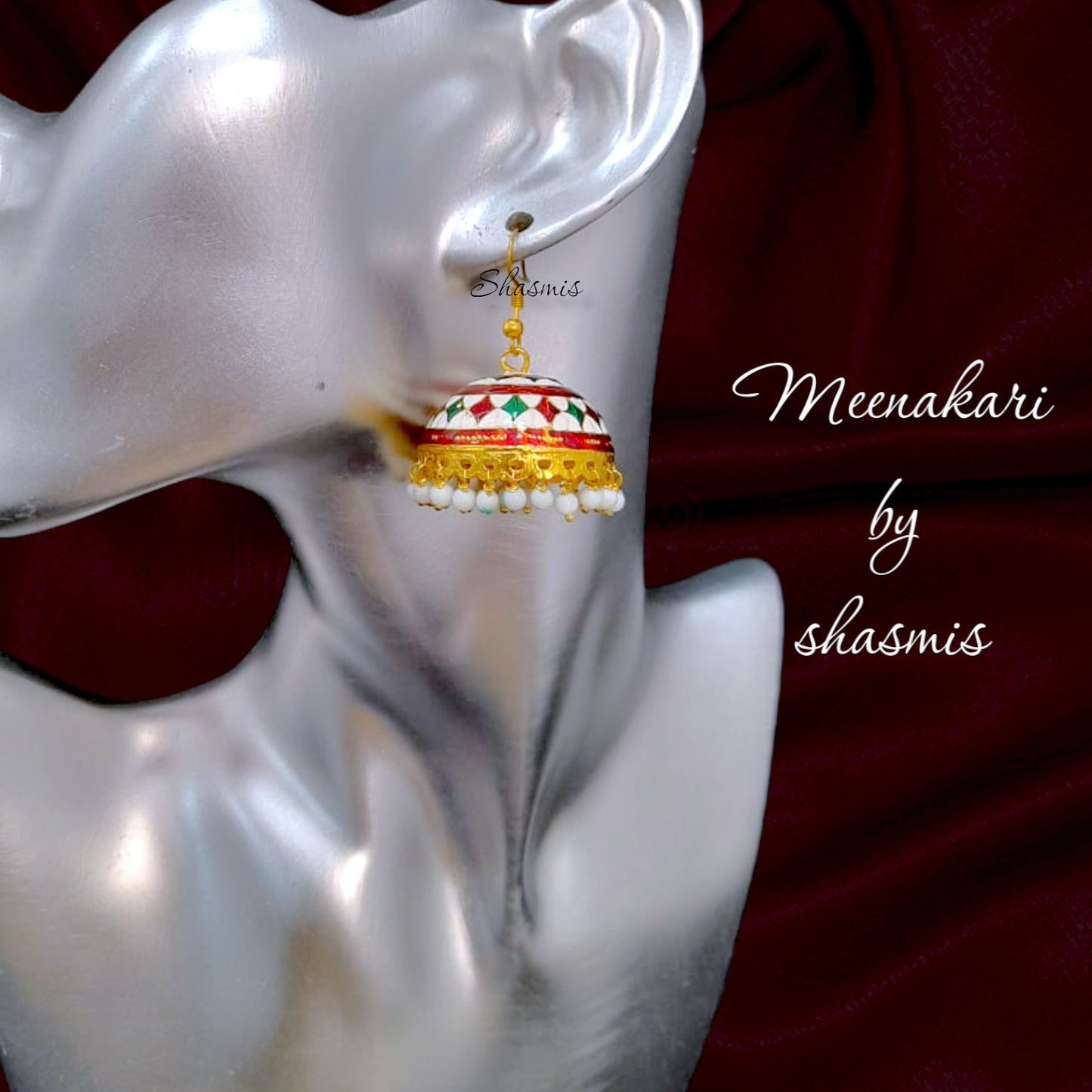 Maroon And Green Meenakari Jhumka Earrings