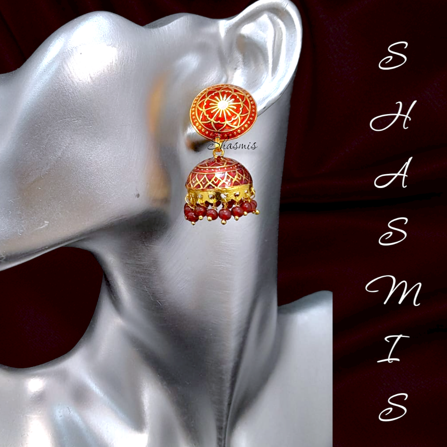Maroon Drop Meenakari Jhumka Earrings