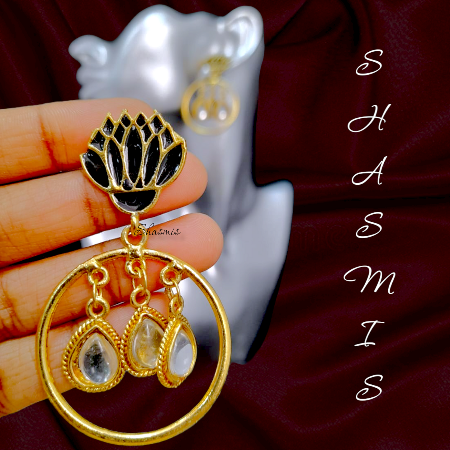 Black Lotus Drop Earrings