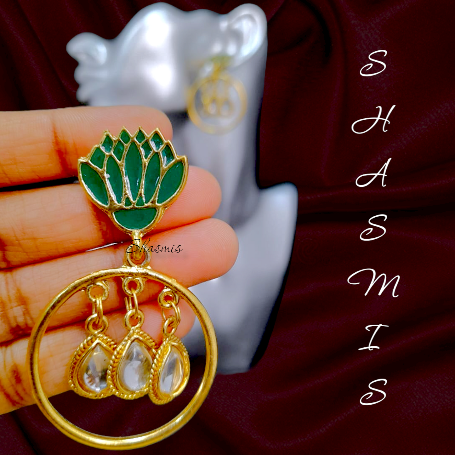 Green Lotus Drop Earrings