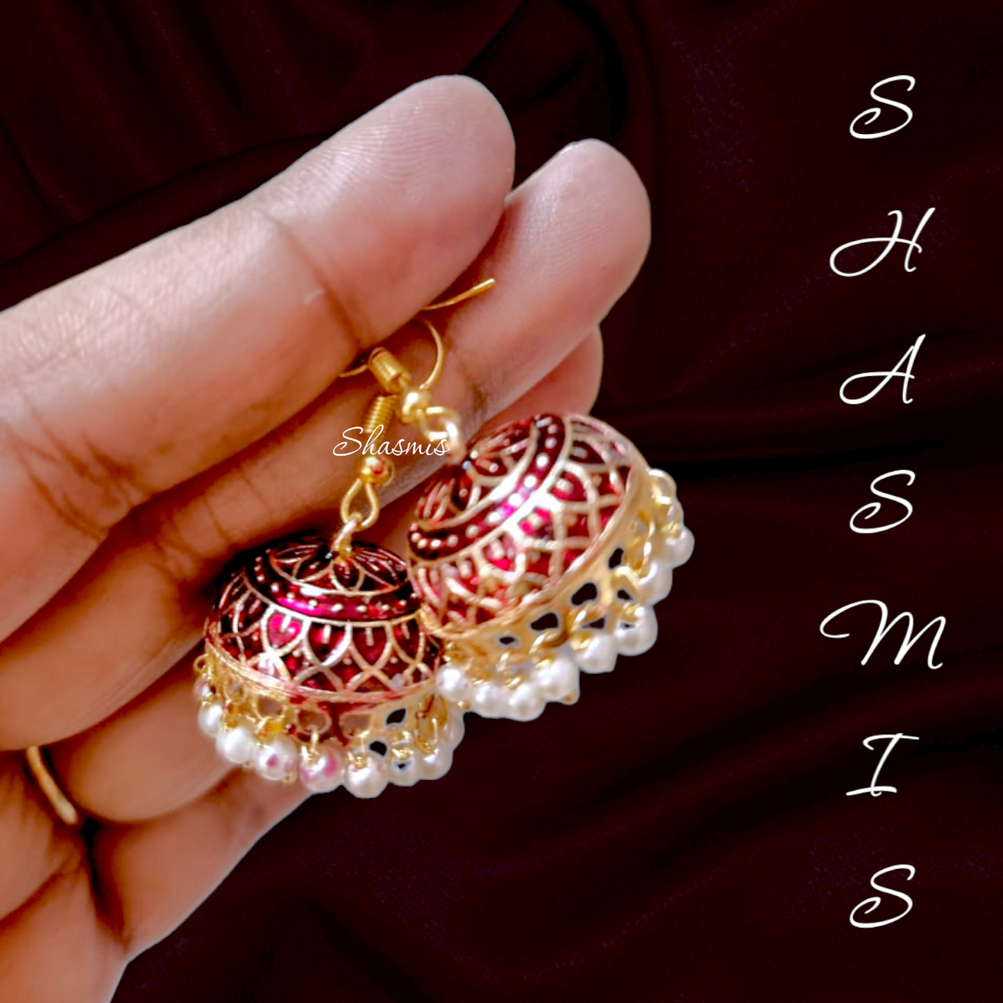 Red Meenakari Design Jhumka Earrings