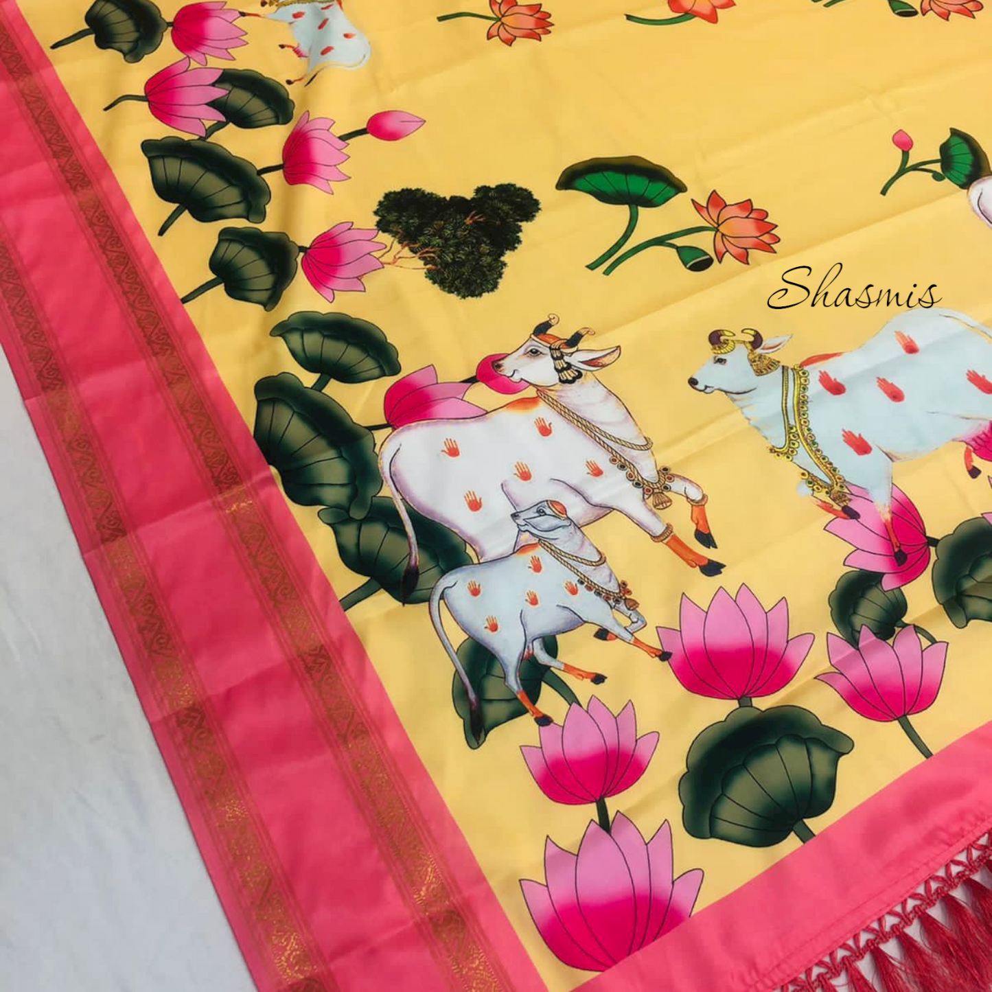 Pichwai Gadwal Pattu Kalamkari Print Saree