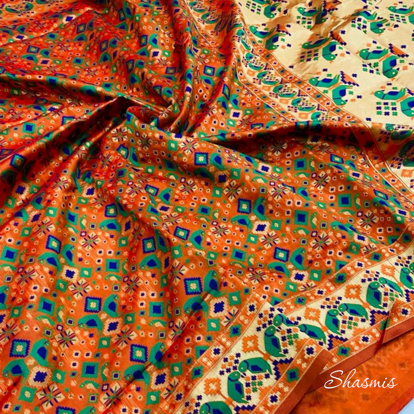 Amazing Orange Color Printed Silk Saree
