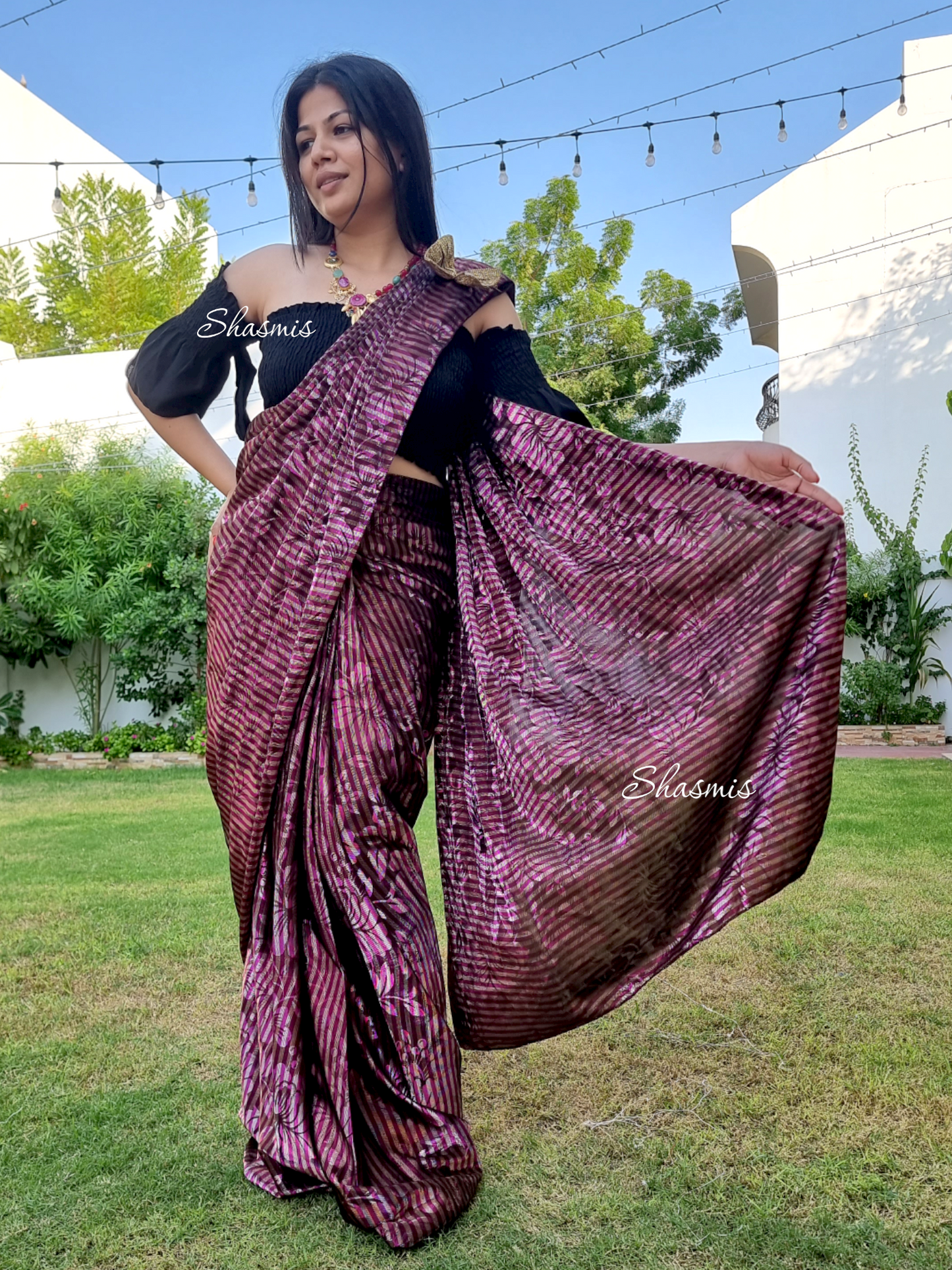 Beautiful Purple Color Ready Made Silk Saree