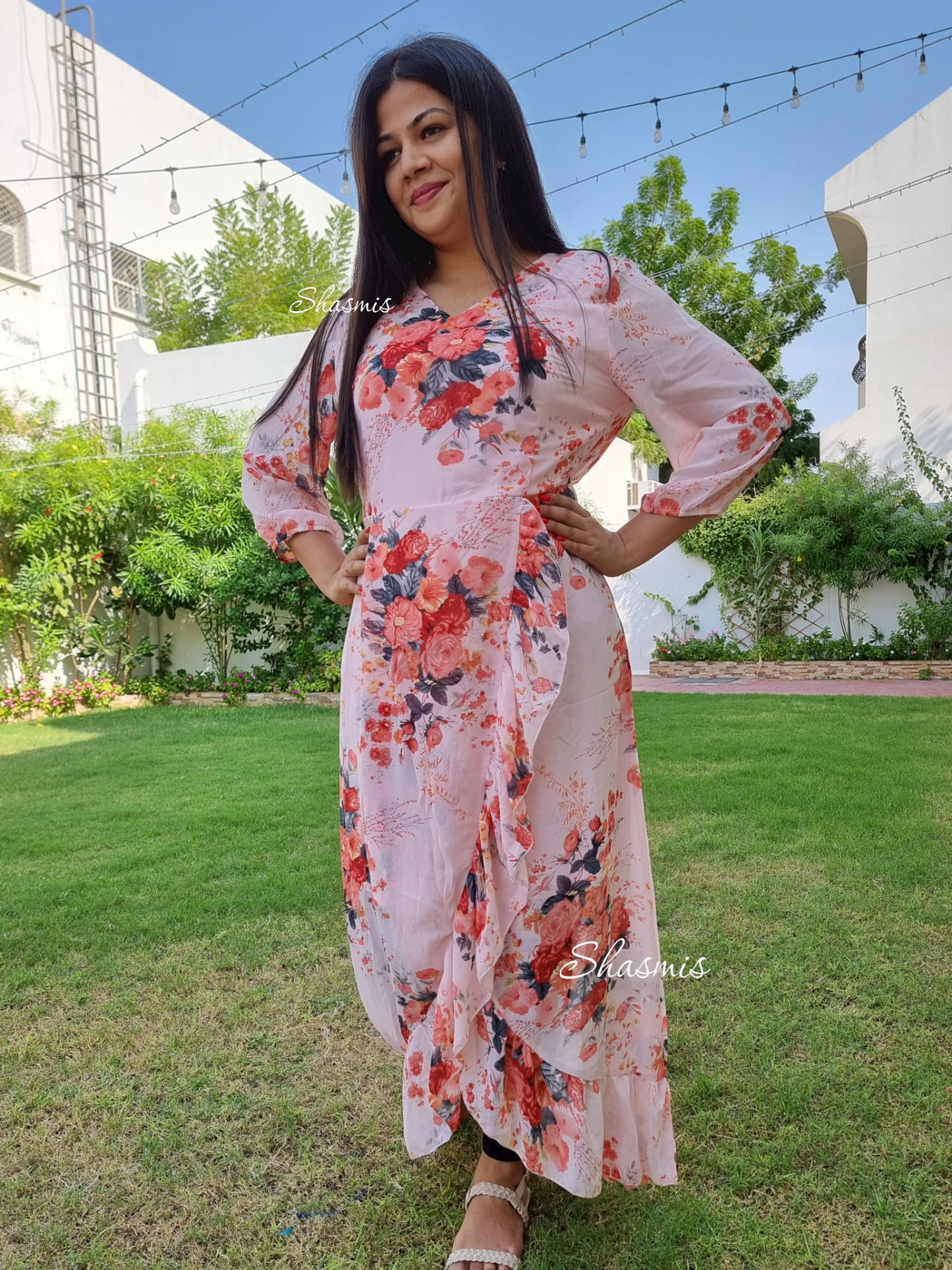 Baby Pink georgette Floral Dress