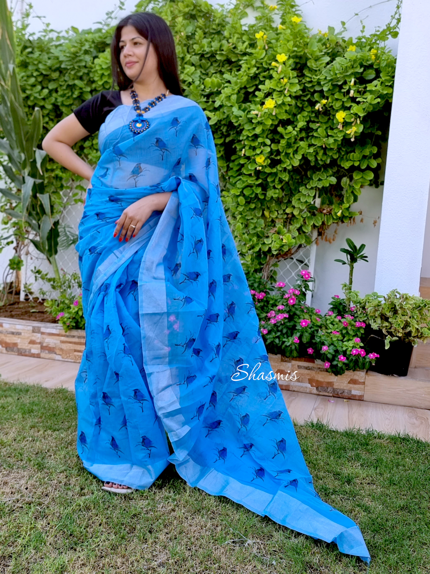 Blue Color Cotton Saree