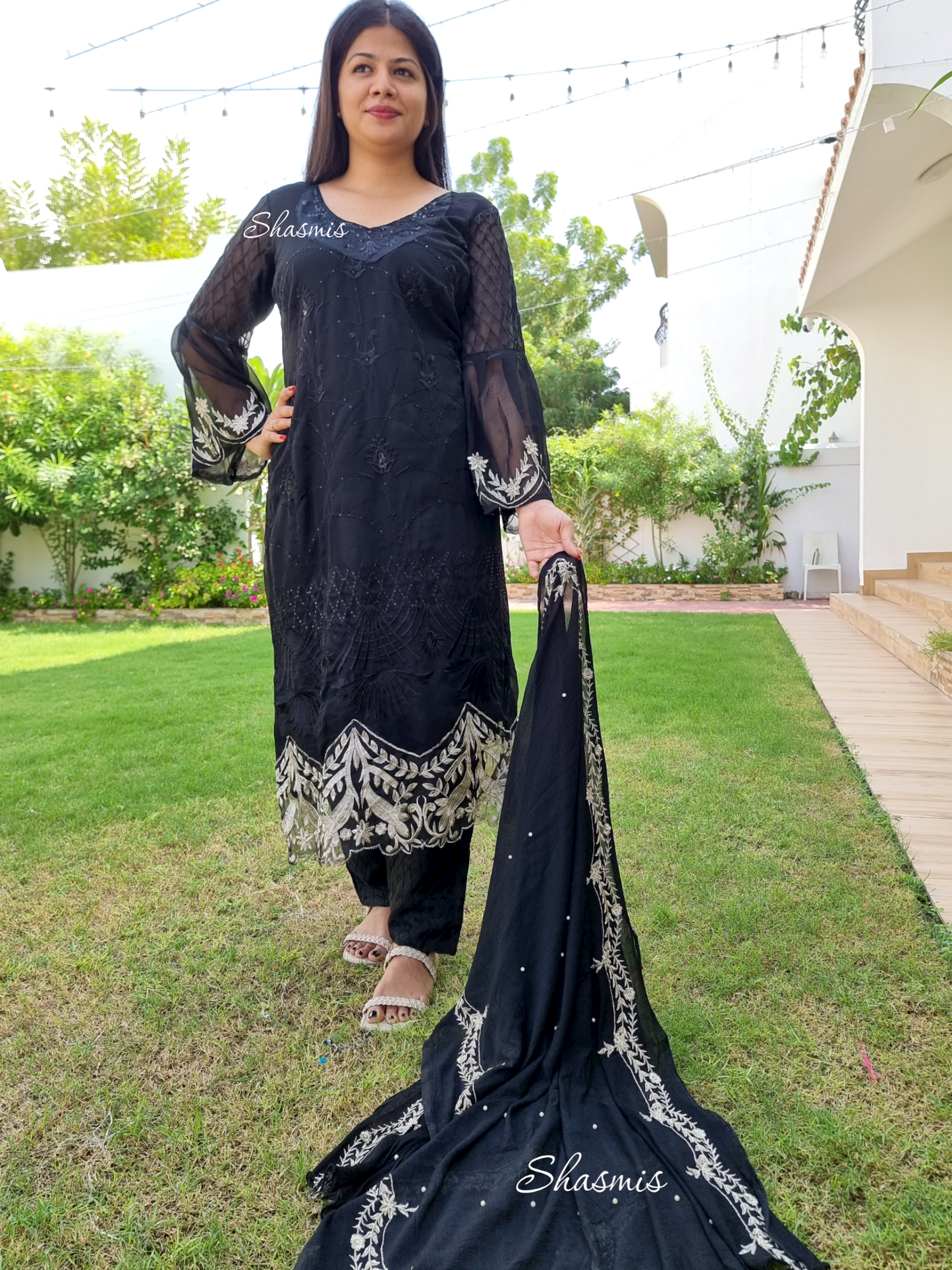 Georgette With Self Embroidery Seqin Work Black Dress Size 46